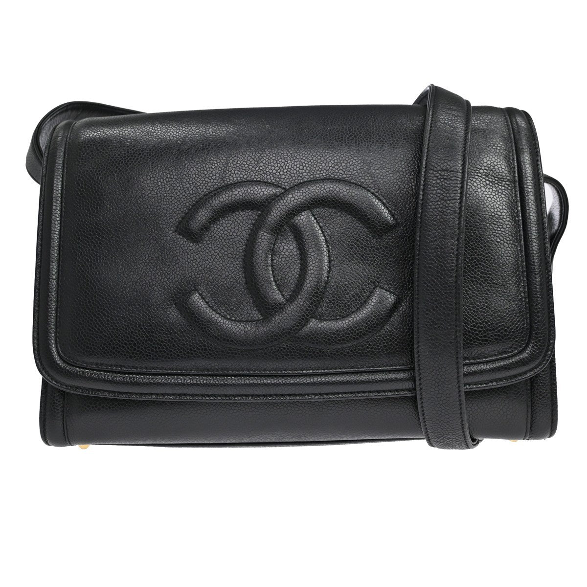 Chanel Vintage Timeless Cc Messenger Caviar Black Leather Shoulder Bag Bag (Pre-Owned)