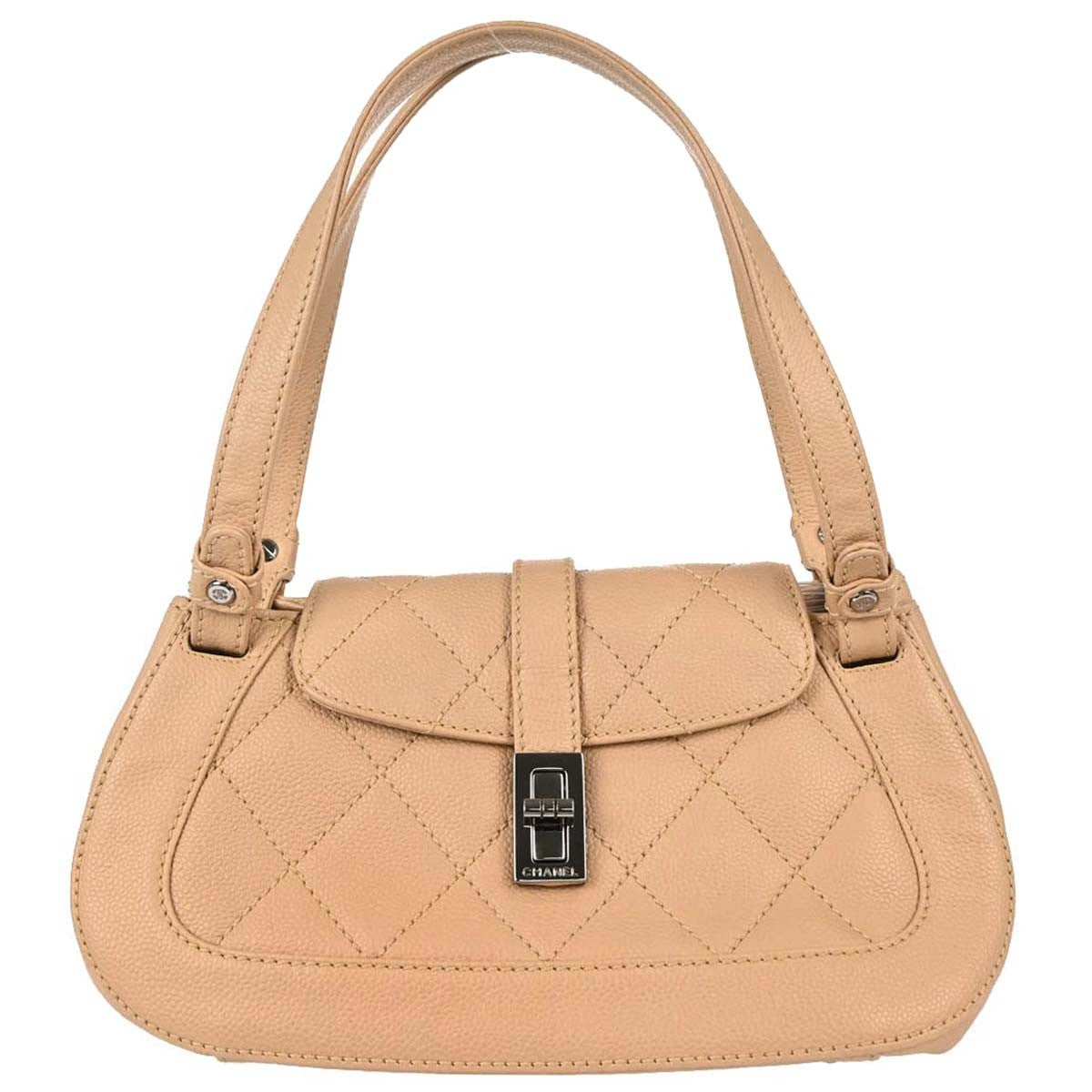 Chanel Mademoiselle Lock Shoulder Bag Quilted Caviar Beige Leather Shoulder Bag Bag (Pre-Owned)