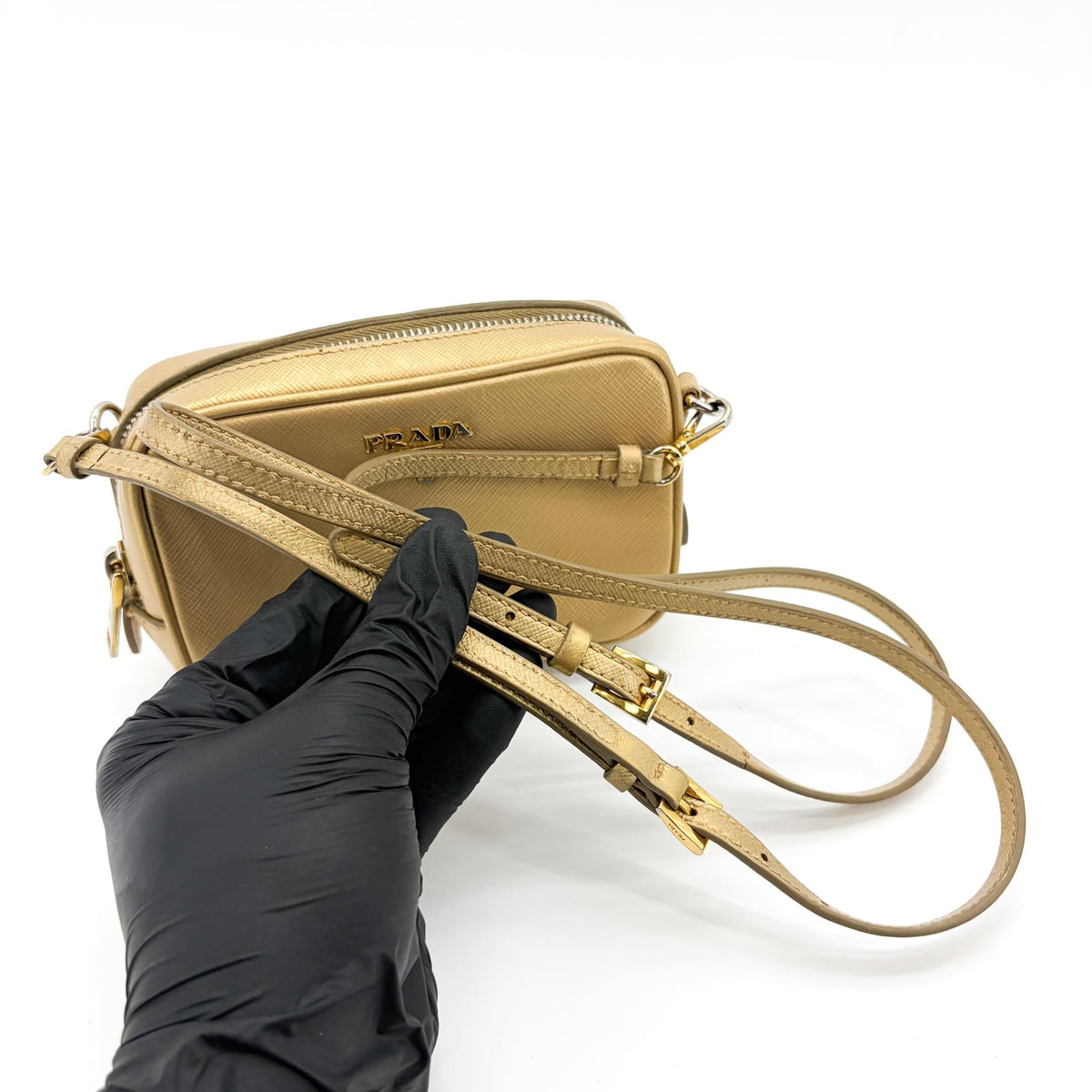 Prada Camera Saffiano Leather Gold Leather Shoulder Bag Bag (Pre-Owned)