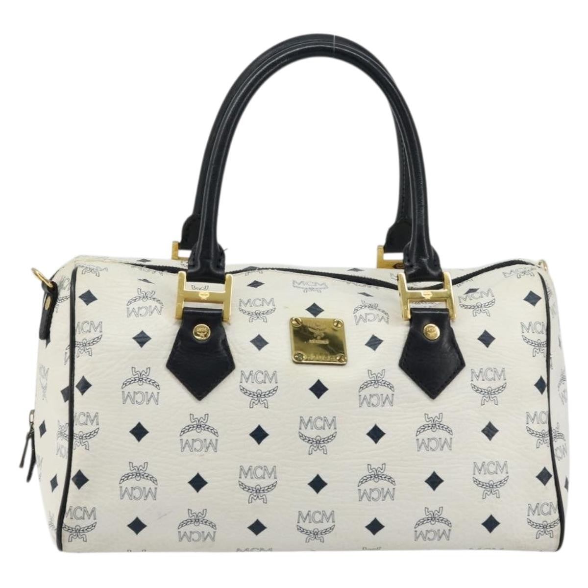 MCM Visetos Logogramme Leather White Leather Handbag (Pre-Owned)
