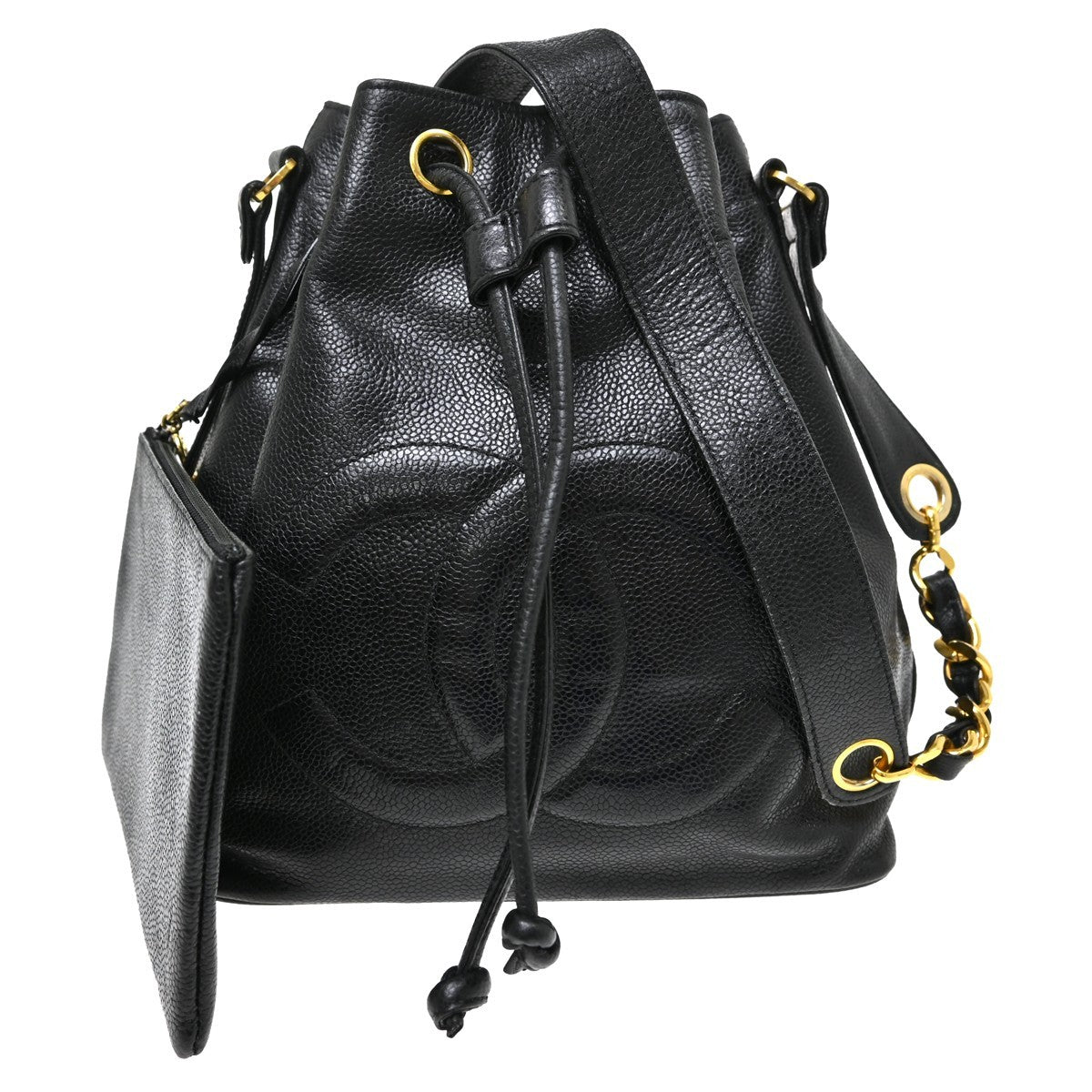 Chanel Vintage Cc Drawstring Chain Leather Black Leather Shoulder Bag Bag (Pre-Owned)