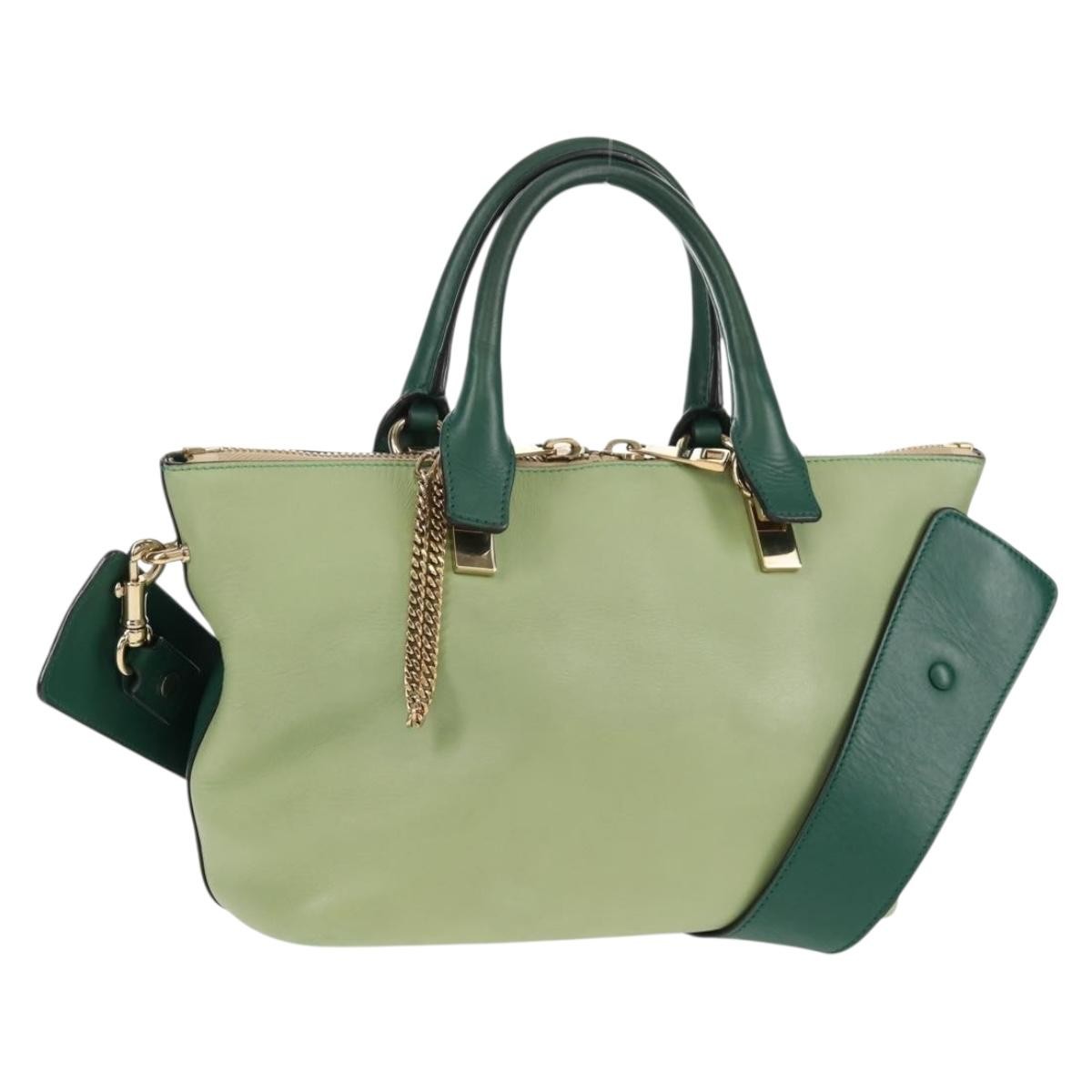 Chloe Bicolor Baylee Satchel Leather Green Leather Bag (Pre-Owned)