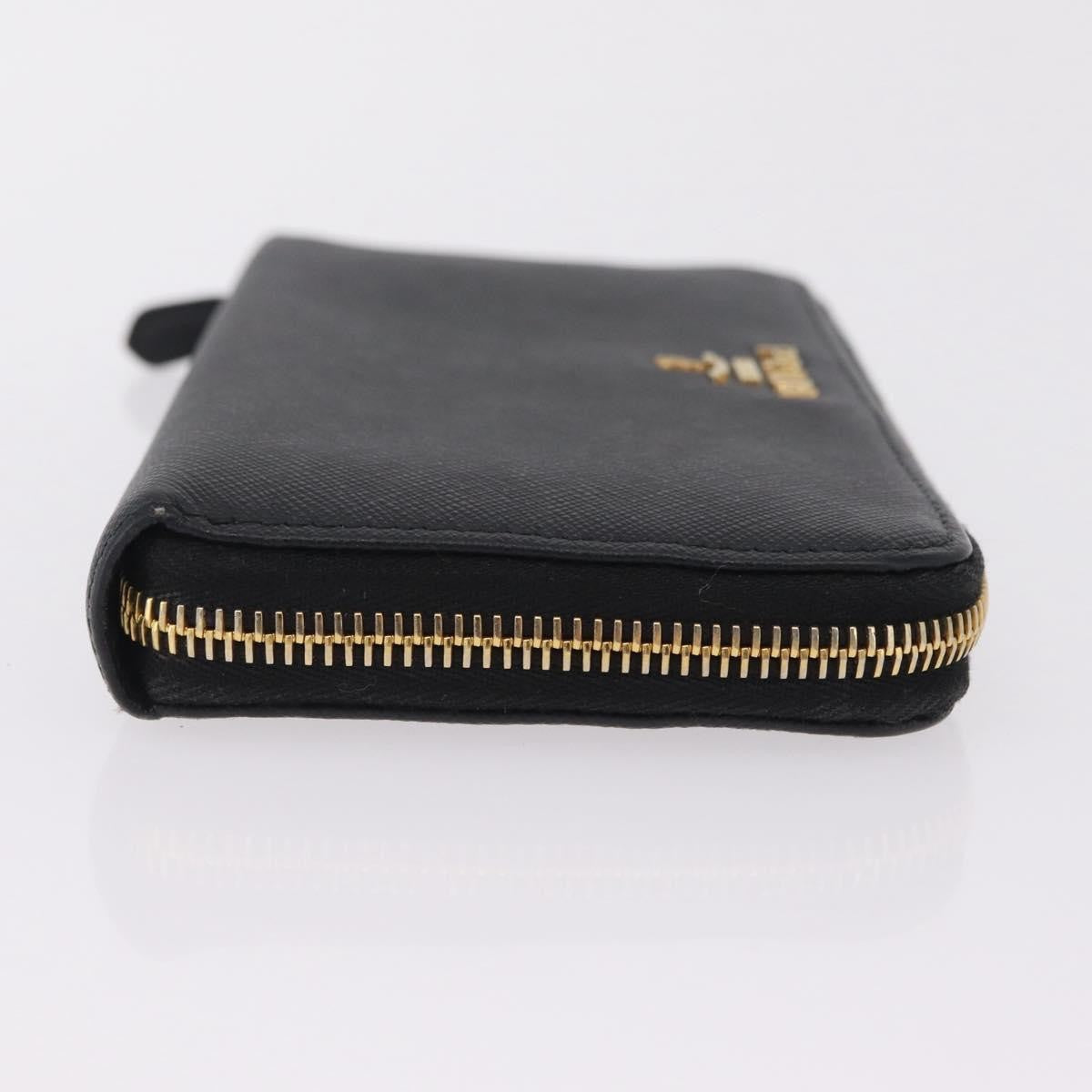 Prada Zip Around Tab Saffiano Leather Black Leather Wallets Accessory (Pre-Owned)