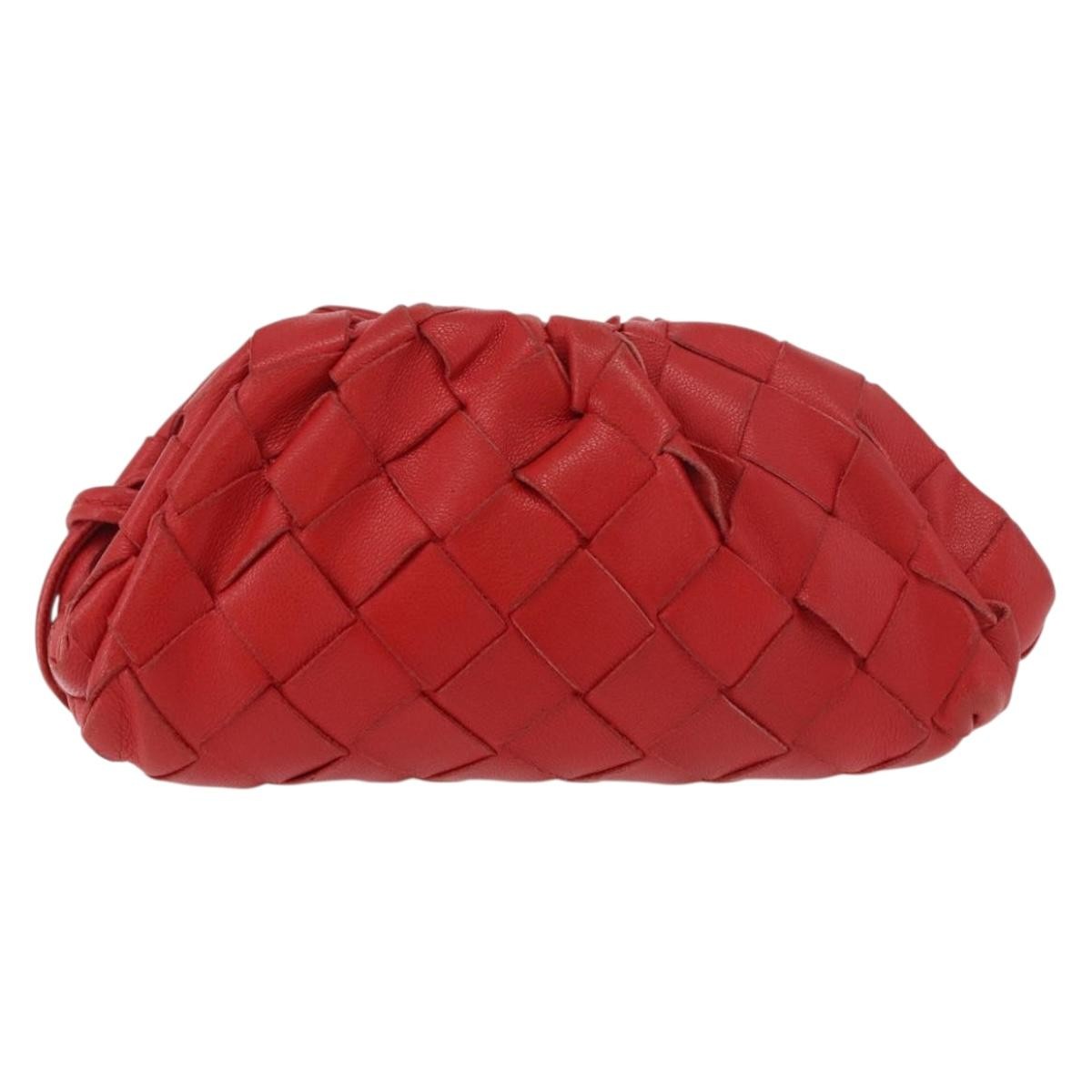 Bottega Veneta The Pouch Coin Purse Intrecciato Nappa Red Leather Clutche & Pouche Bag (Pre-Owned)