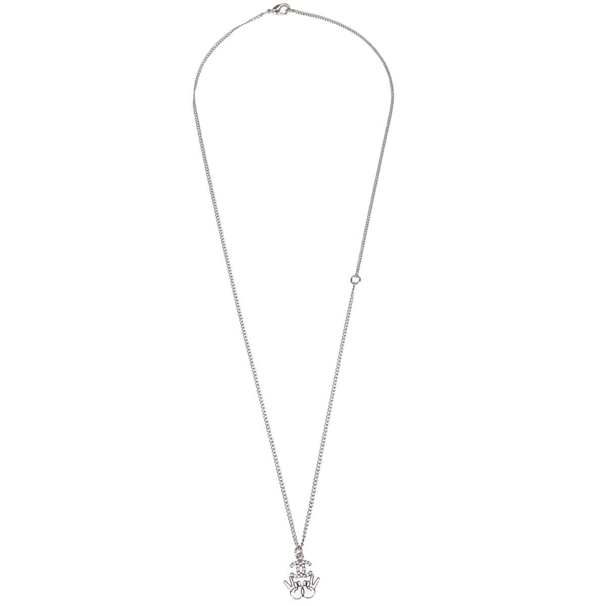 Chanel Vintage Cc Logo Chain Charm Pendant Silver Plated Silver Silver_Plated Necklace Jewelry (Pre-Owned)