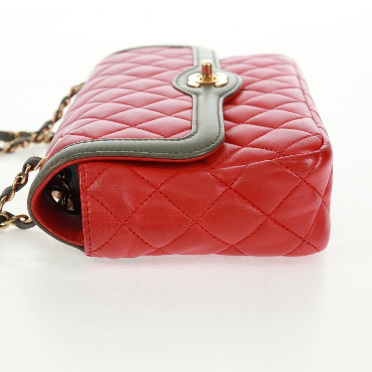 Chanel Two Tone Flap Quilted Lambskin Red Leather Shoulder Bag Bag (Pre-Owned)