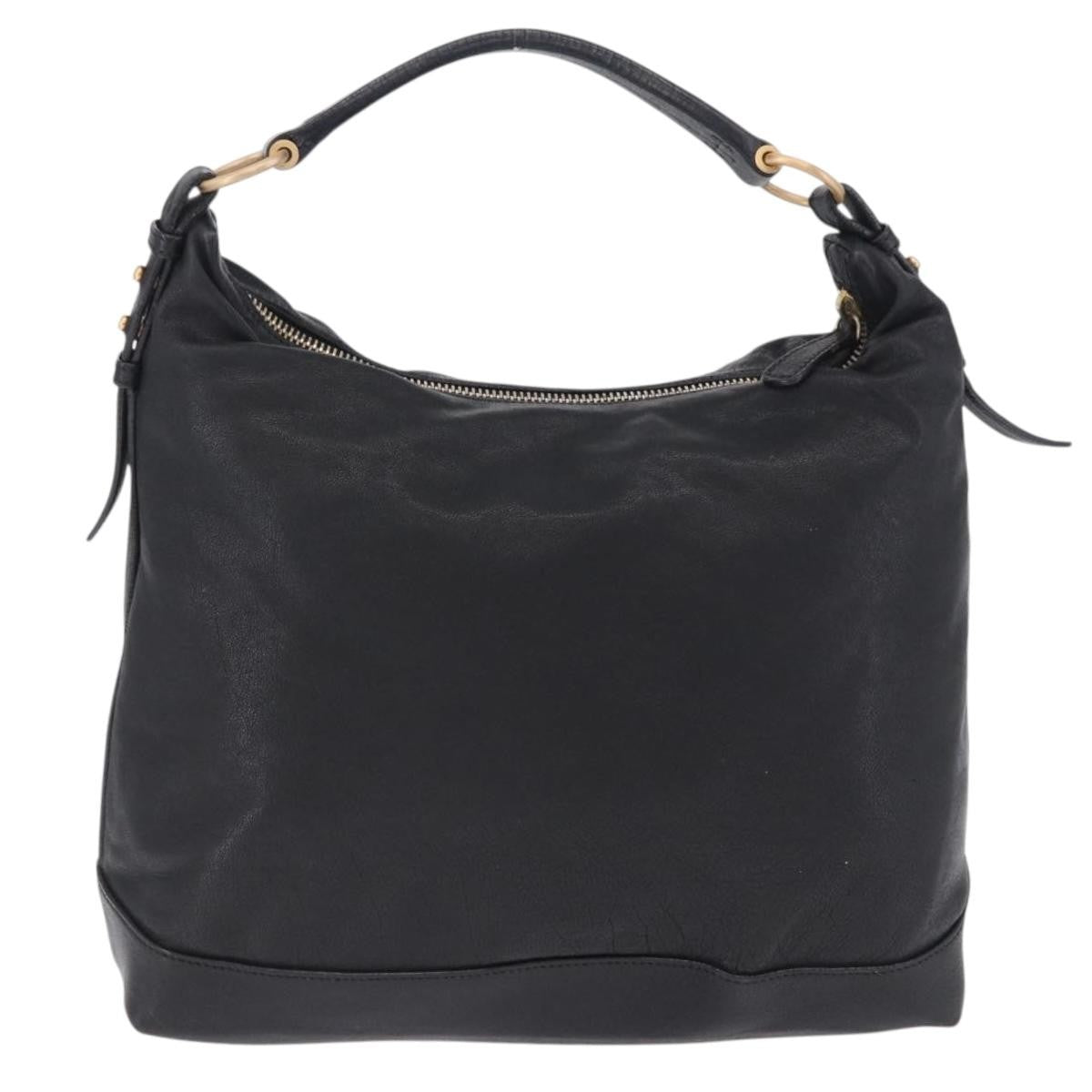 Miu Miu Zip Front Pocket Shopping Tote Leather Black Leather Shoulder Bag Bag (Pre-Owned)