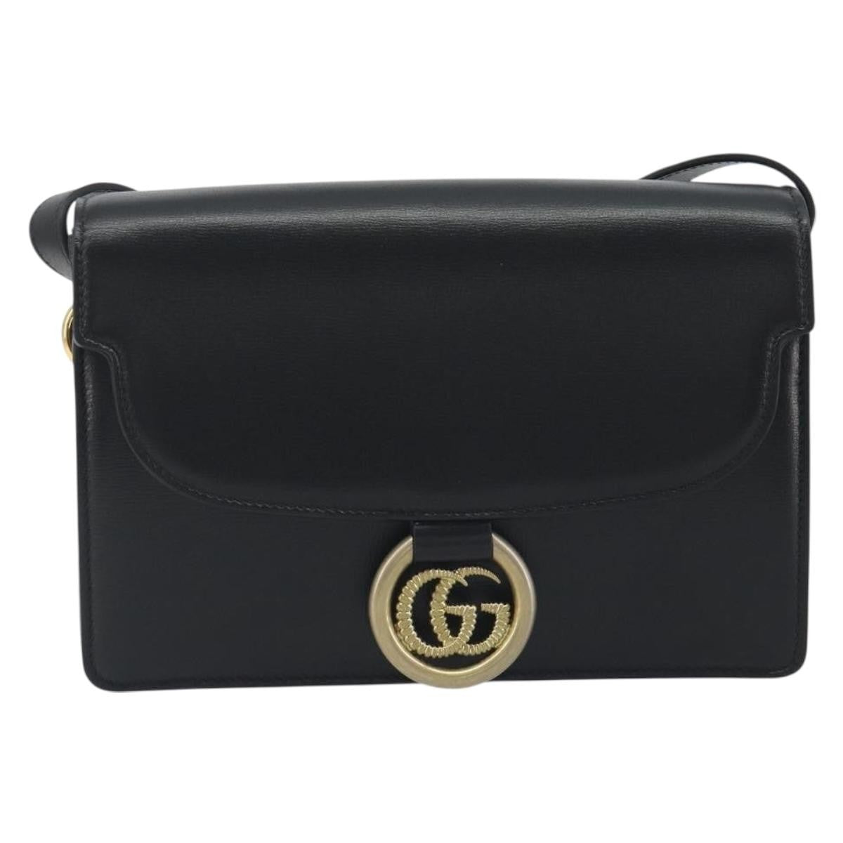 Gucci Gg Ring Leather Black Leather Shoulder Bag Bag (Pre-Owned)