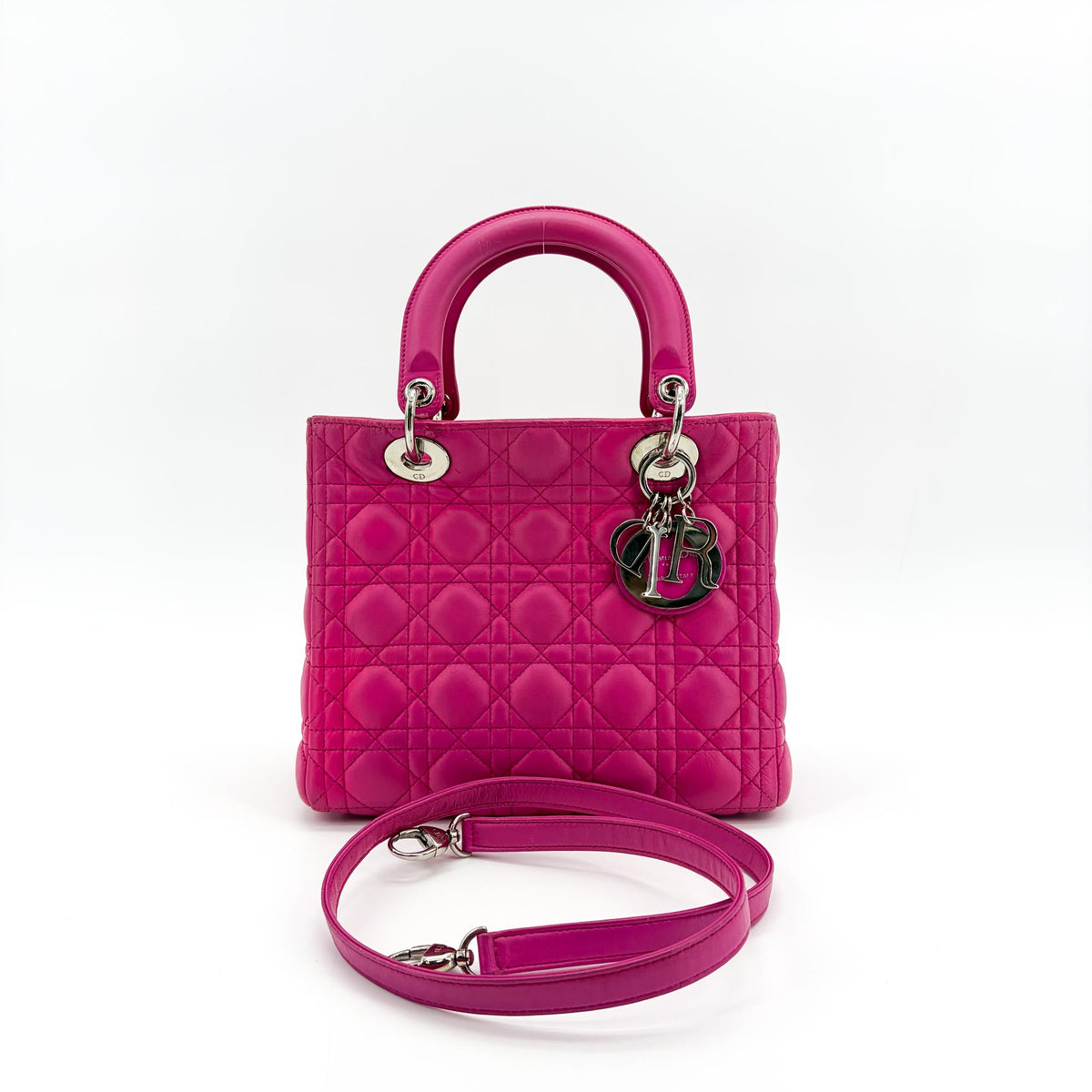 Christian Dior Lady Dior Cannage Quilt Lambskin Pink Leather Handbag (Pre-Owned)