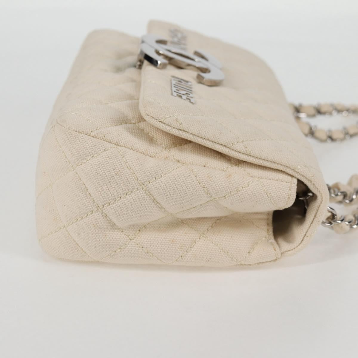 Chanel Cruise Flap Quilted Canvas White Canvas Handbag (Pre-Owned)