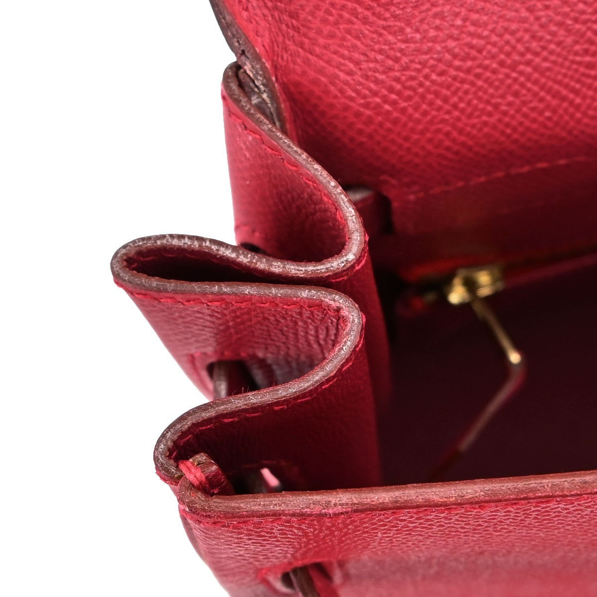Hermes Kelly Red Courchevel With Gold Hardware Red Calfskin Handbag (Pre-Owned)