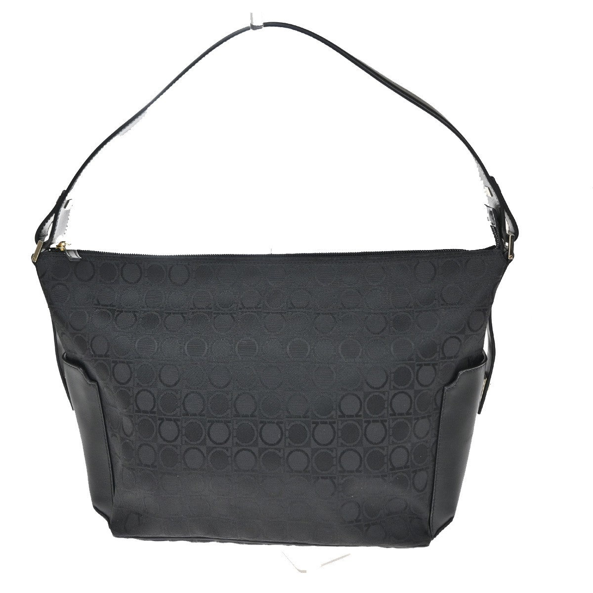 Salvatore Ferragamo Gancini Zip Leather Black Canvas Shoulder Bag Bag (Pre-Owned)