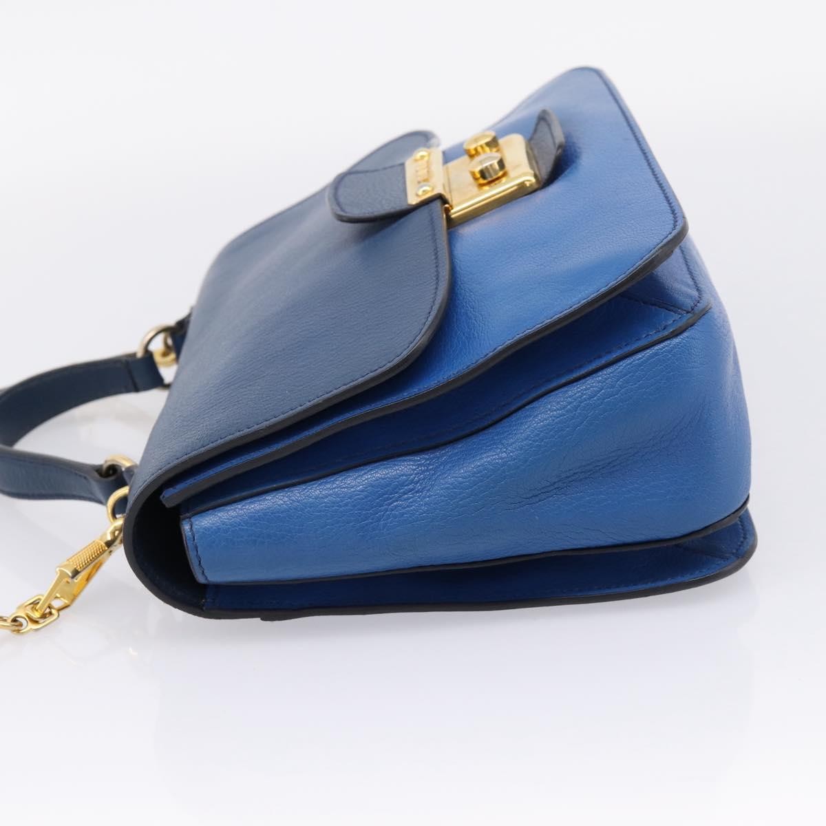 Miu Miu Madras Top Handle Leather Navy Leather Handbag (Pre-Owned)