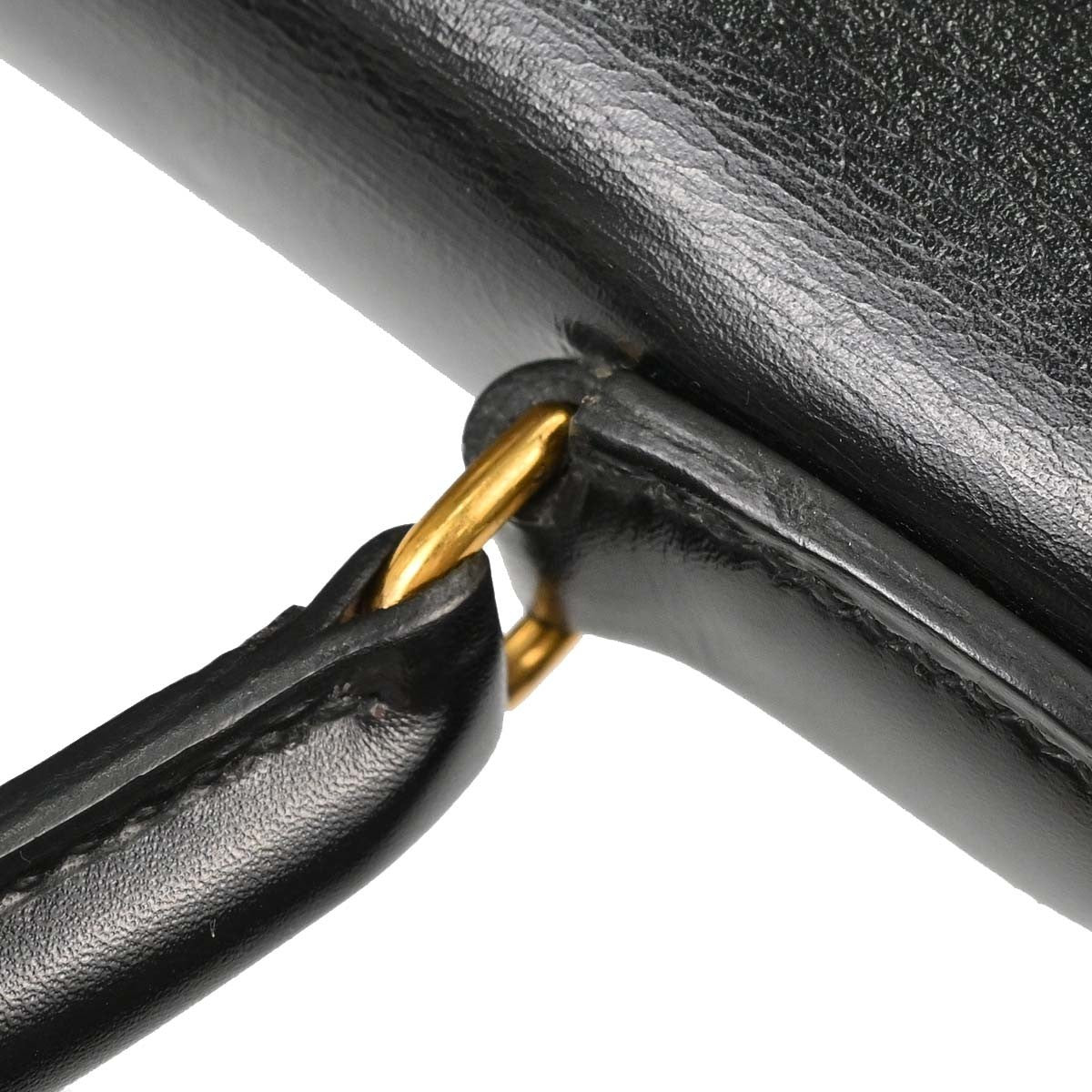 Hermes Kelly Black Box Calf With Gold Hardware Black Calfskin Handbag (Pre-Owned)
