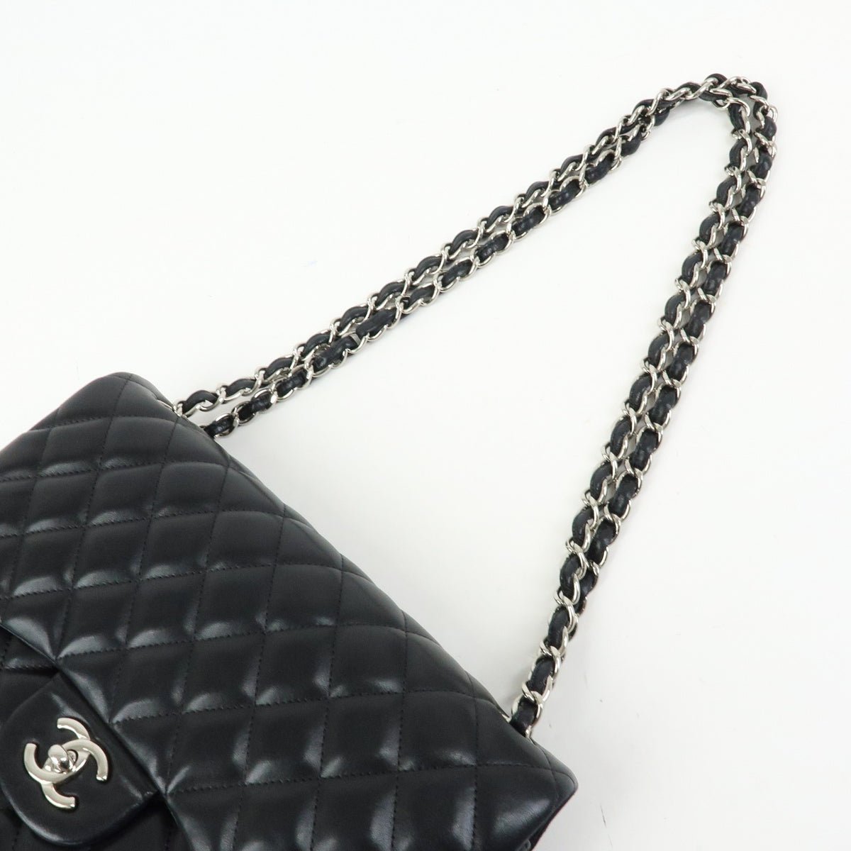 Chanel Classic Timeless Double Flap Quilted Lambskin Black Leather Handbag (Pre-Owned)