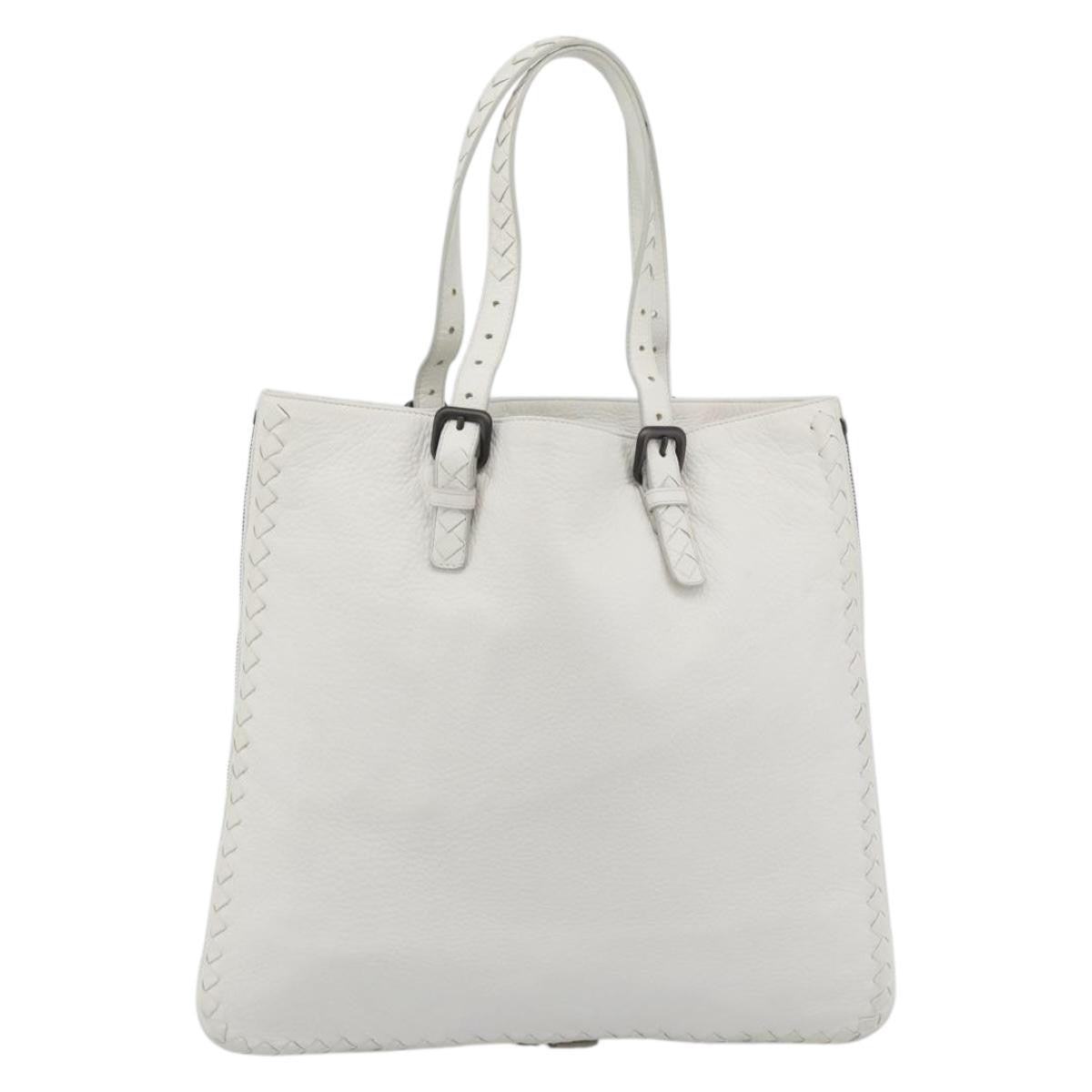 Bottega Veneta Belted Tote Intrecciato Nappa White Leather Tote Bag Bag (Pre-Owned)