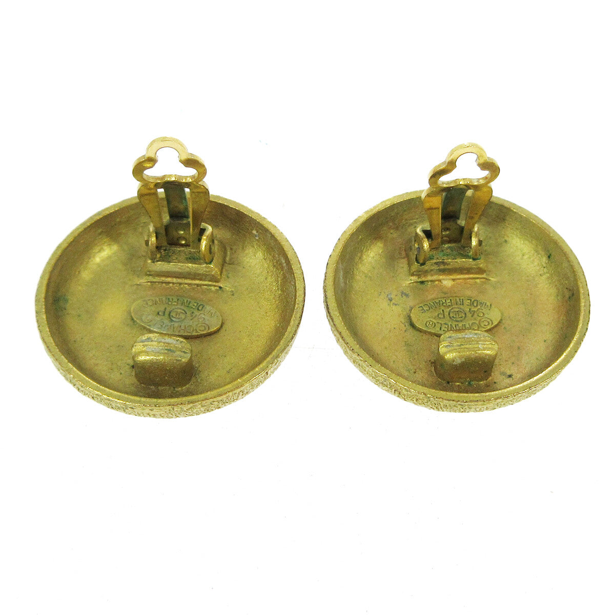 Chanel Cc Round Metal Gold Gold Earrings Jewelry (Pre-Owned)