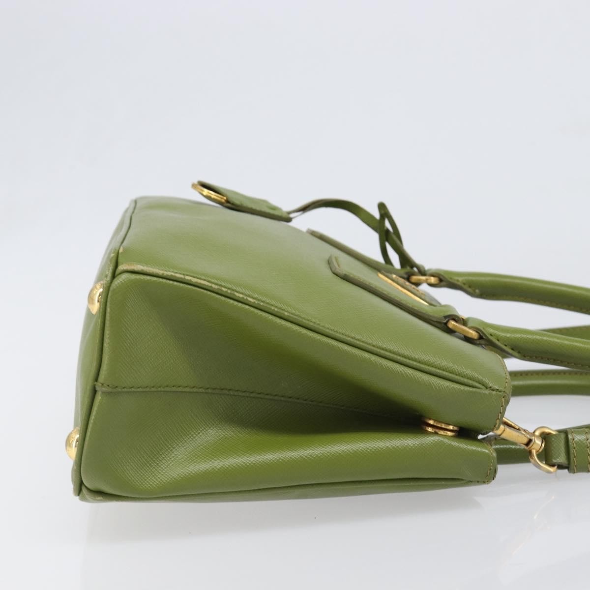 Prada Galleria Strap Leather Green Leather Handbag (Pre-Owned)