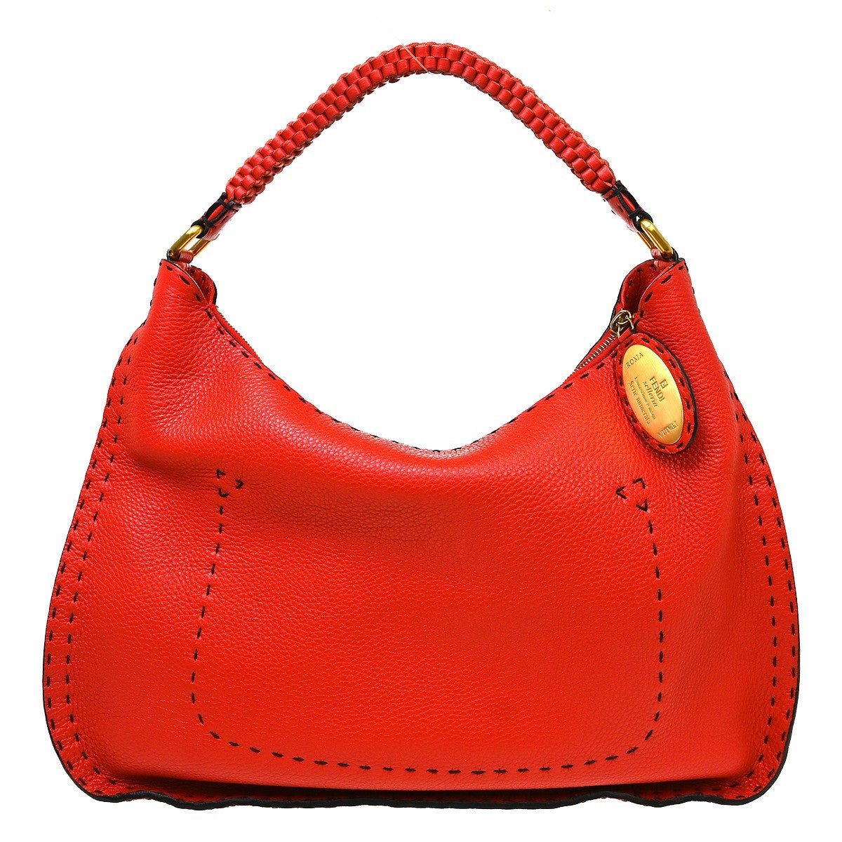 Fendi Selleria Logo Hobo Leather Red Leather Shoulder Bag Bag (Pre-Owned)