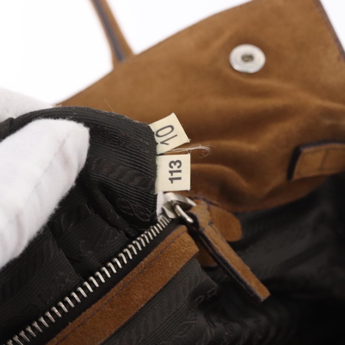 Prada Pushlock Tote Suede Brown Suede Handbag (Pre-Owned)