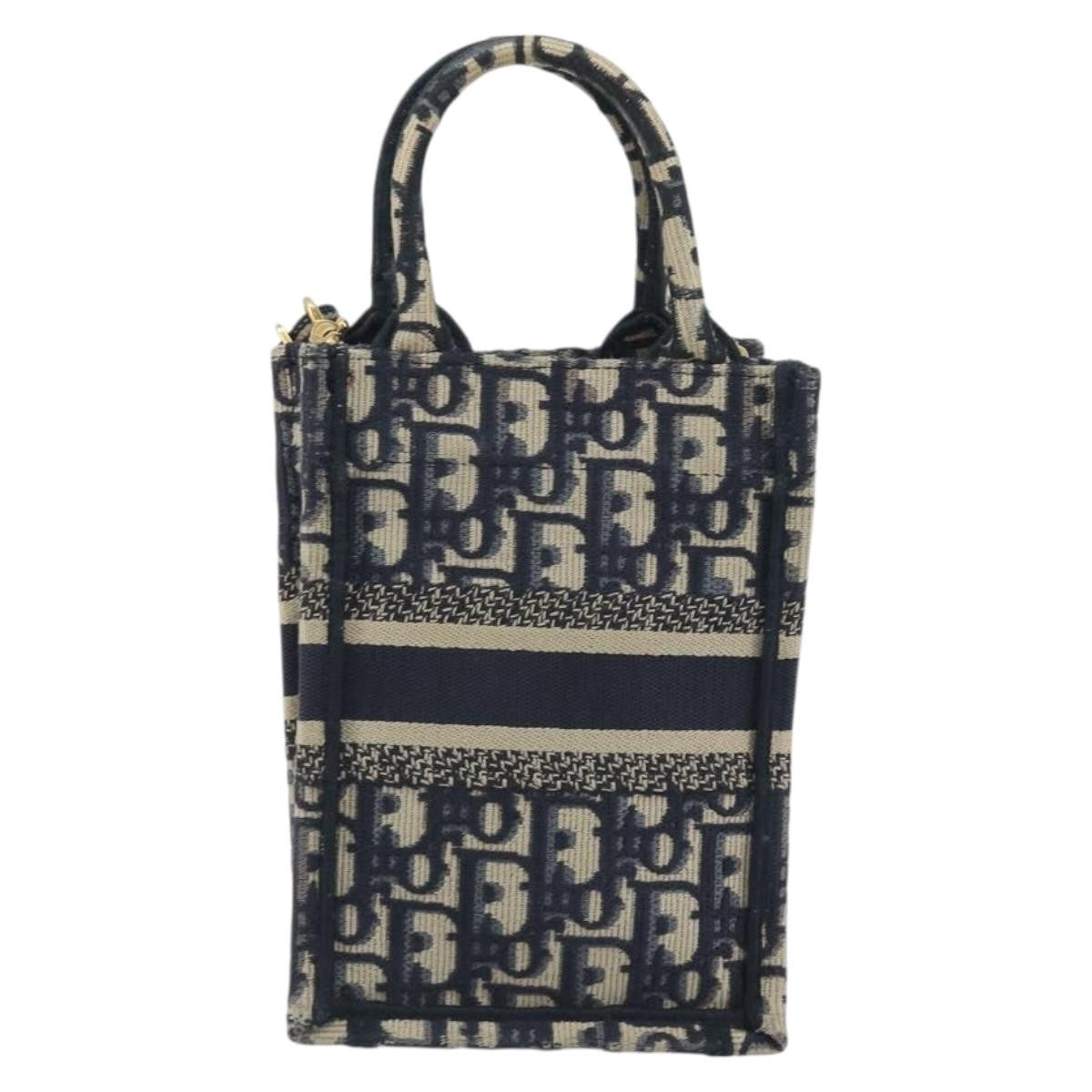 Christian Dior Book Tote Phone Oblique Canvas Navy Canvas Tote Bag Bag (Pre-Owned)