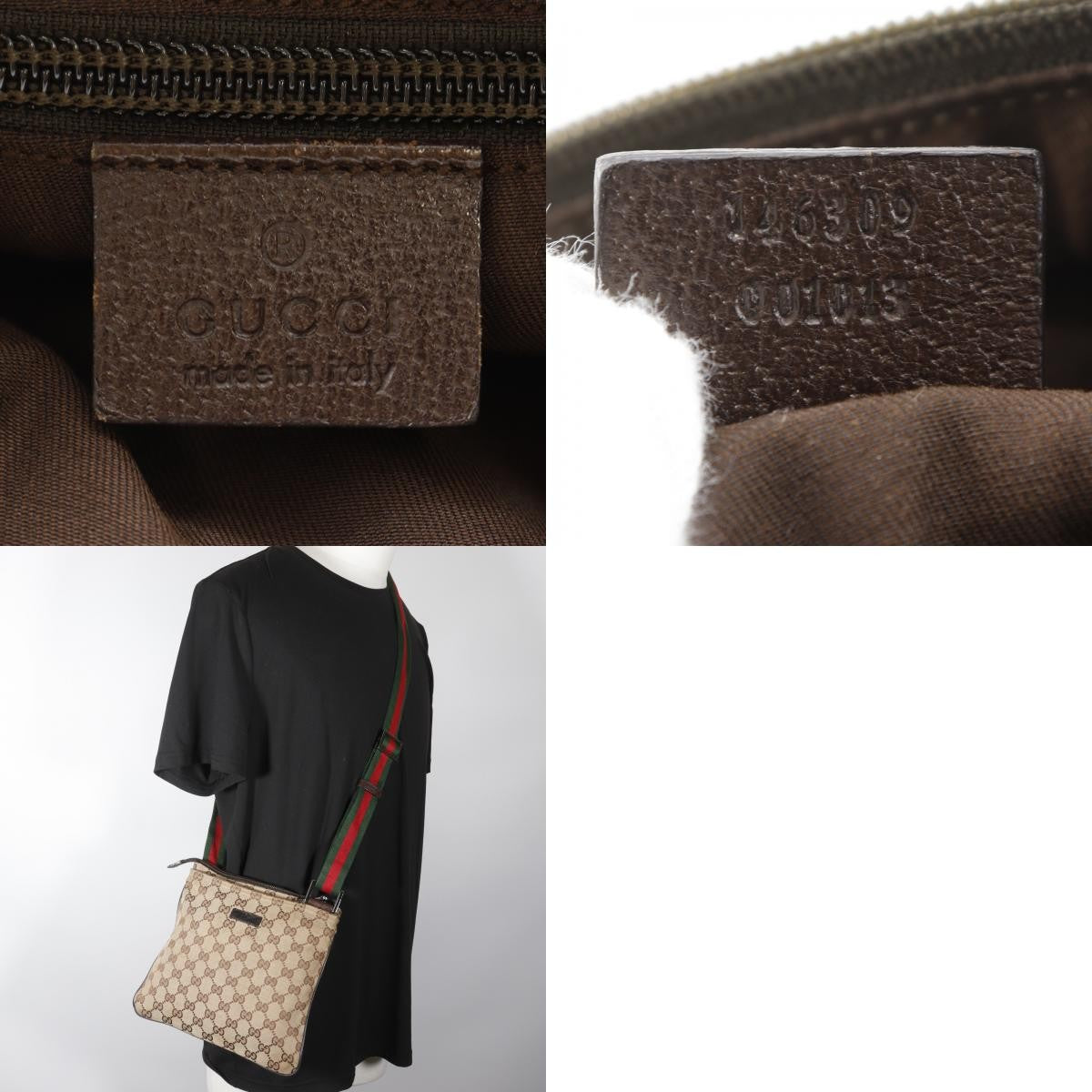 Gucci Web Strap Zip Messenger Gg Canvas And Leather Brown Canvas Shoulder Bag Bag (Pre-Owned)