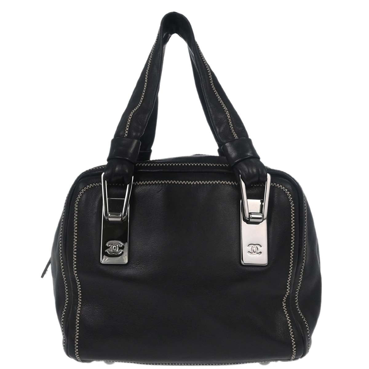 Chanel Cc Bowler Leather Black Leather Handbag (Pre-Owned)