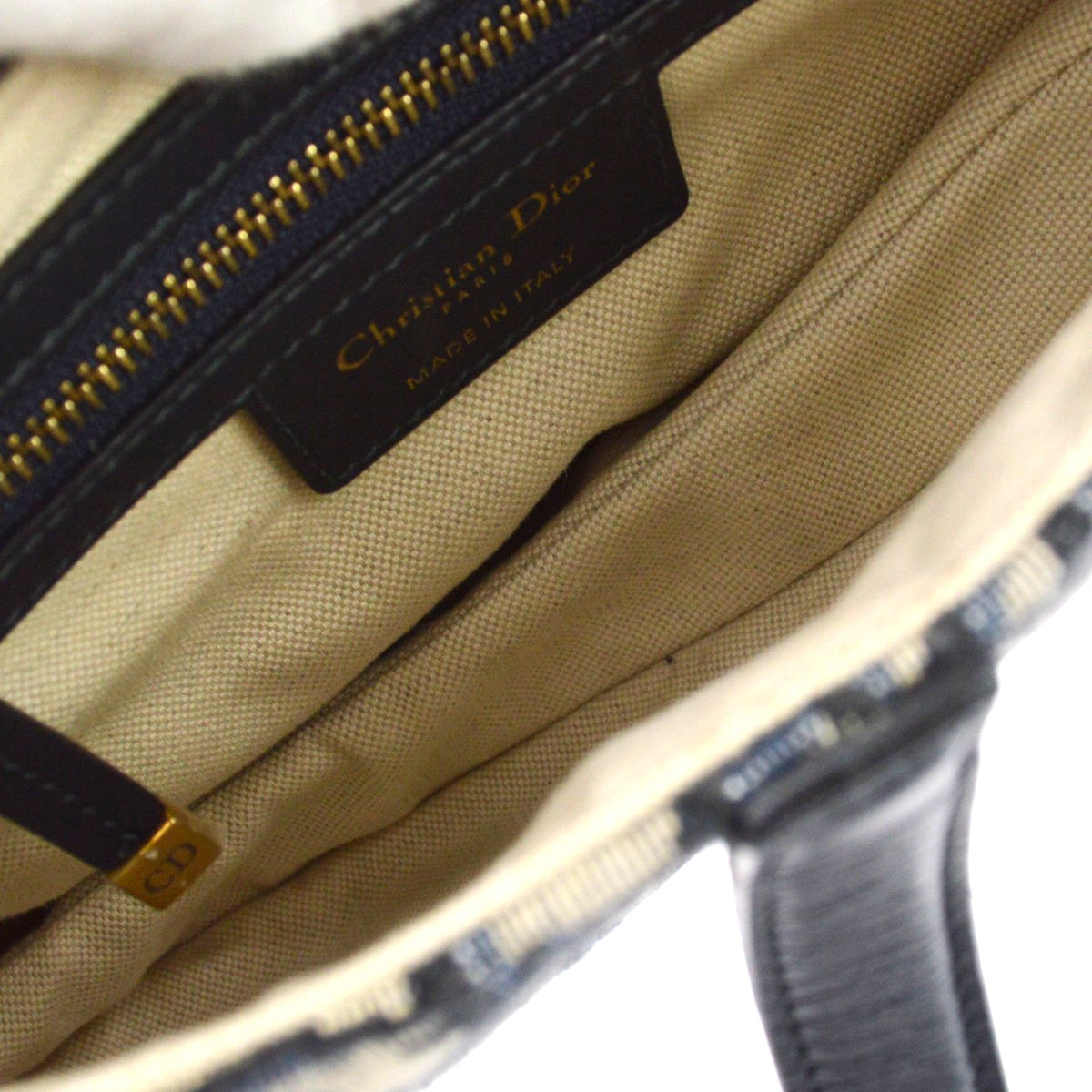 Christian Dior Saddle Handbag With Strap Oblique Canvas Navy Canvas Handbag (Pre-Owned)