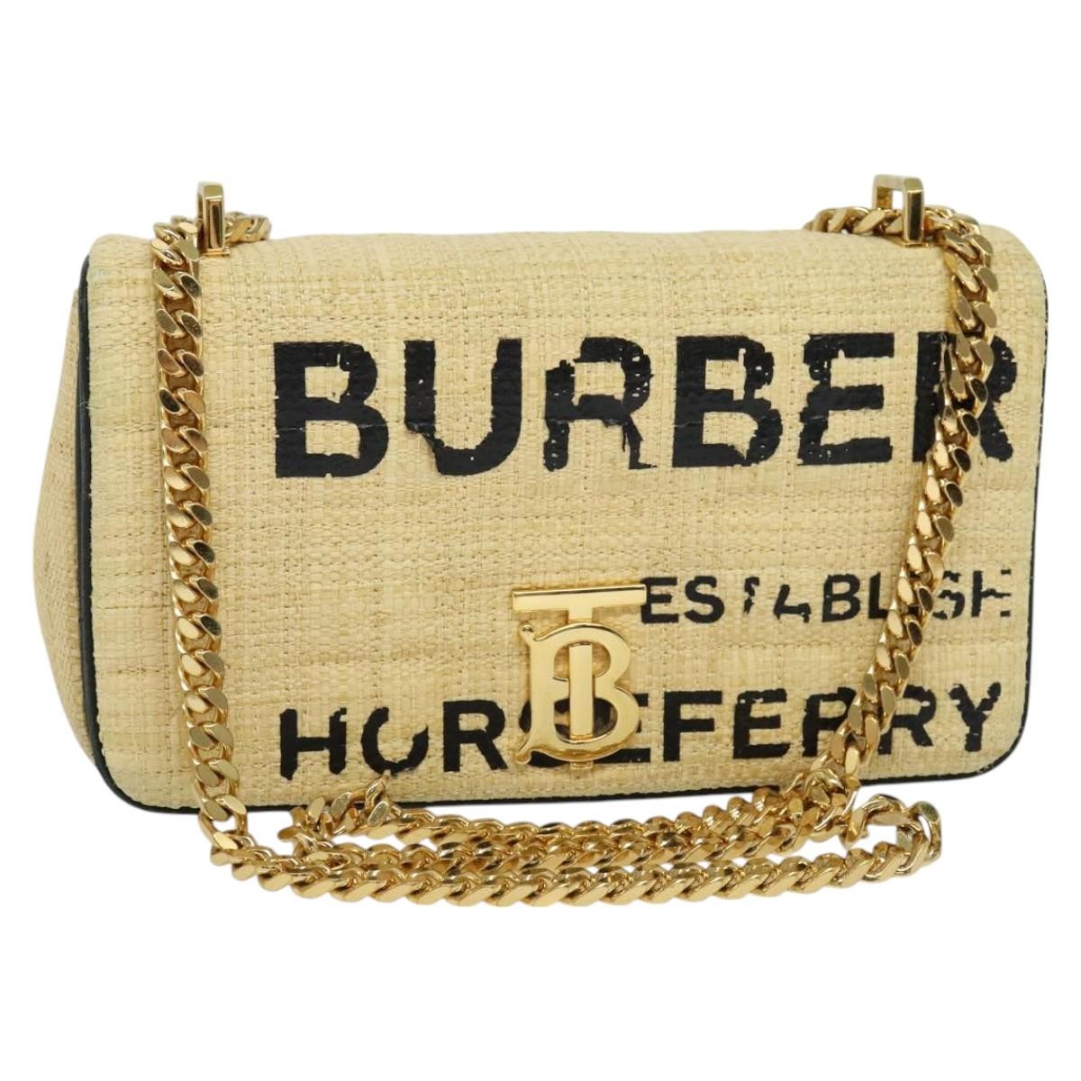 Burberry Lola Printed Raffia Beige Wood Bag (Pre-Owned)