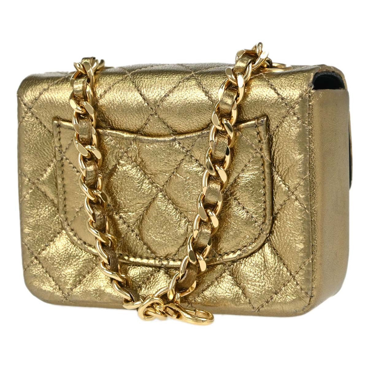 Chanel Vintage Flap Bag Charm Quilted Lambskin Gold Leather Clutche & Pouche Bag (Pre-Owned)