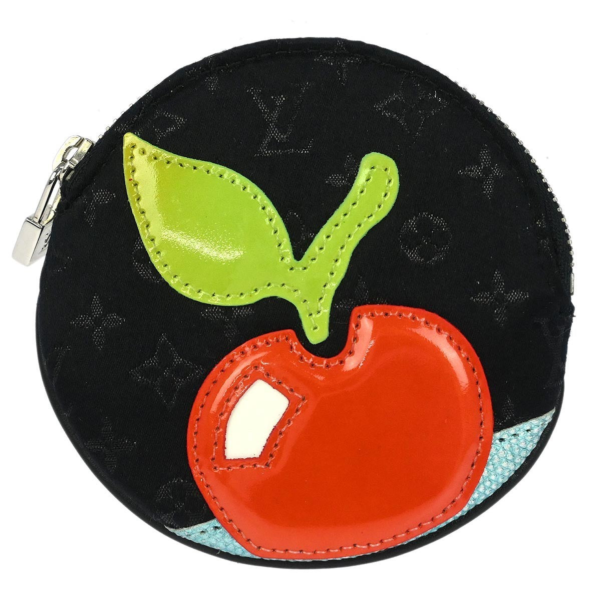 Louis Vuitton Round Coin Purse Limited Edition Monogram Silk Black Leather Wallets Accessory (Pre-Owned)