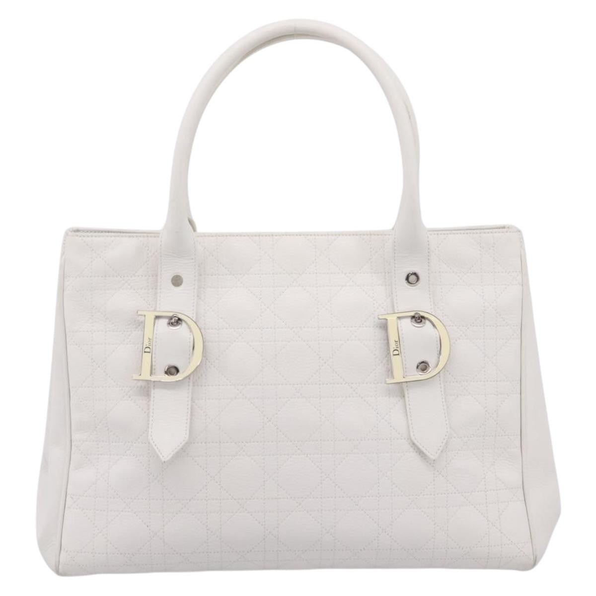 Christian Dior D Buckle Tote Cannage Stitch Leather White Leather Tote Bag Bag (Pre-Owned)
