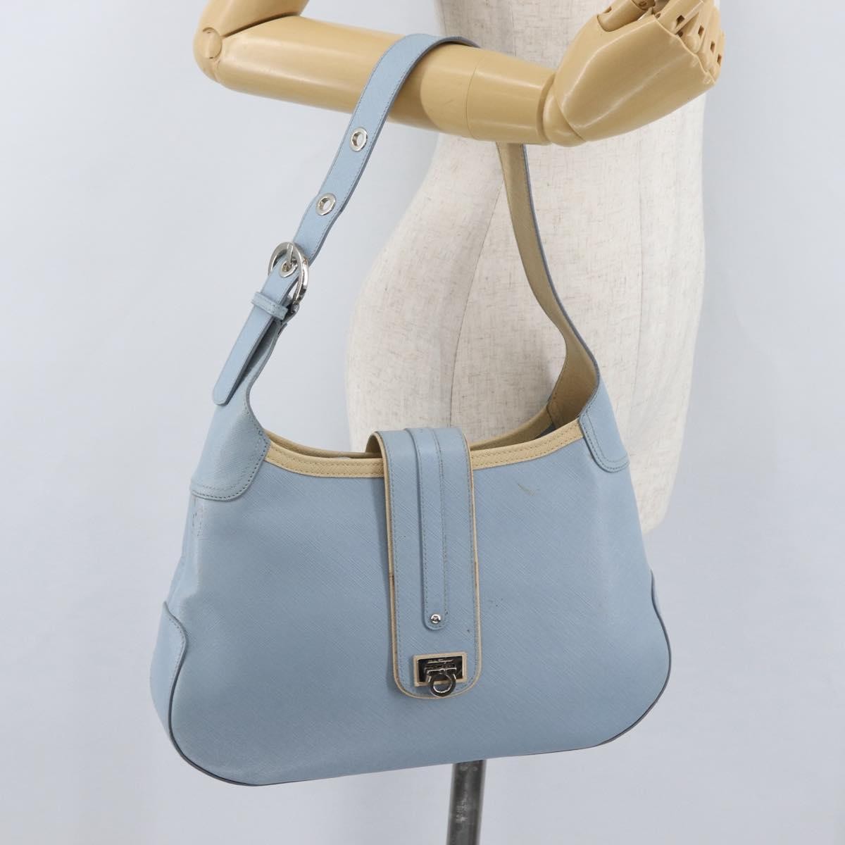 Salvatore Ferragamo Gancini Leather Blue Leather Shoulder Bag Bag (Pre-Owned)