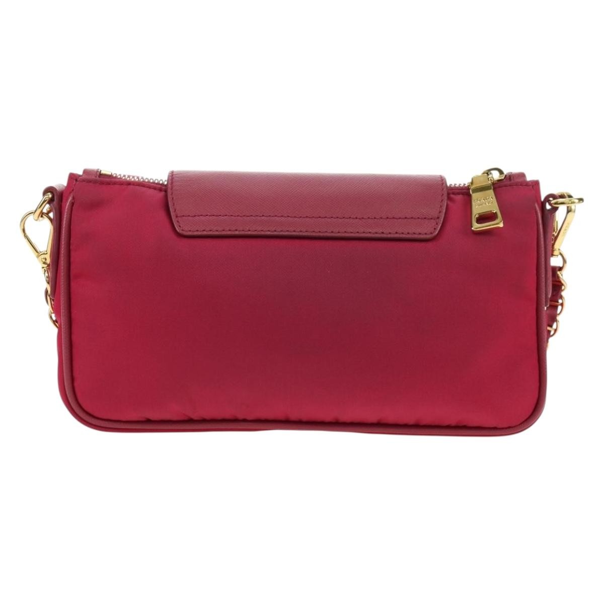 Prada Chain Tessuto And Saffiano Leather Pink Nylon Shoulder Bag Bag (Pre-Owned)