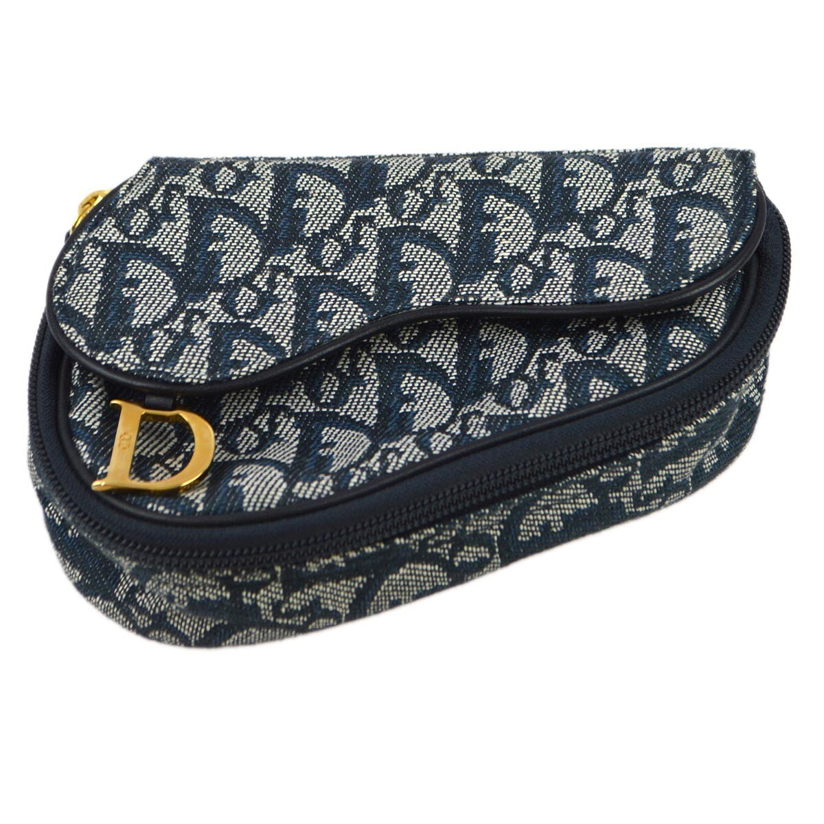 Christian Dior Saddle Zip Diorissimo Canvas Navy Canvas Clutche & Pouche Bag (Pre-Owned)