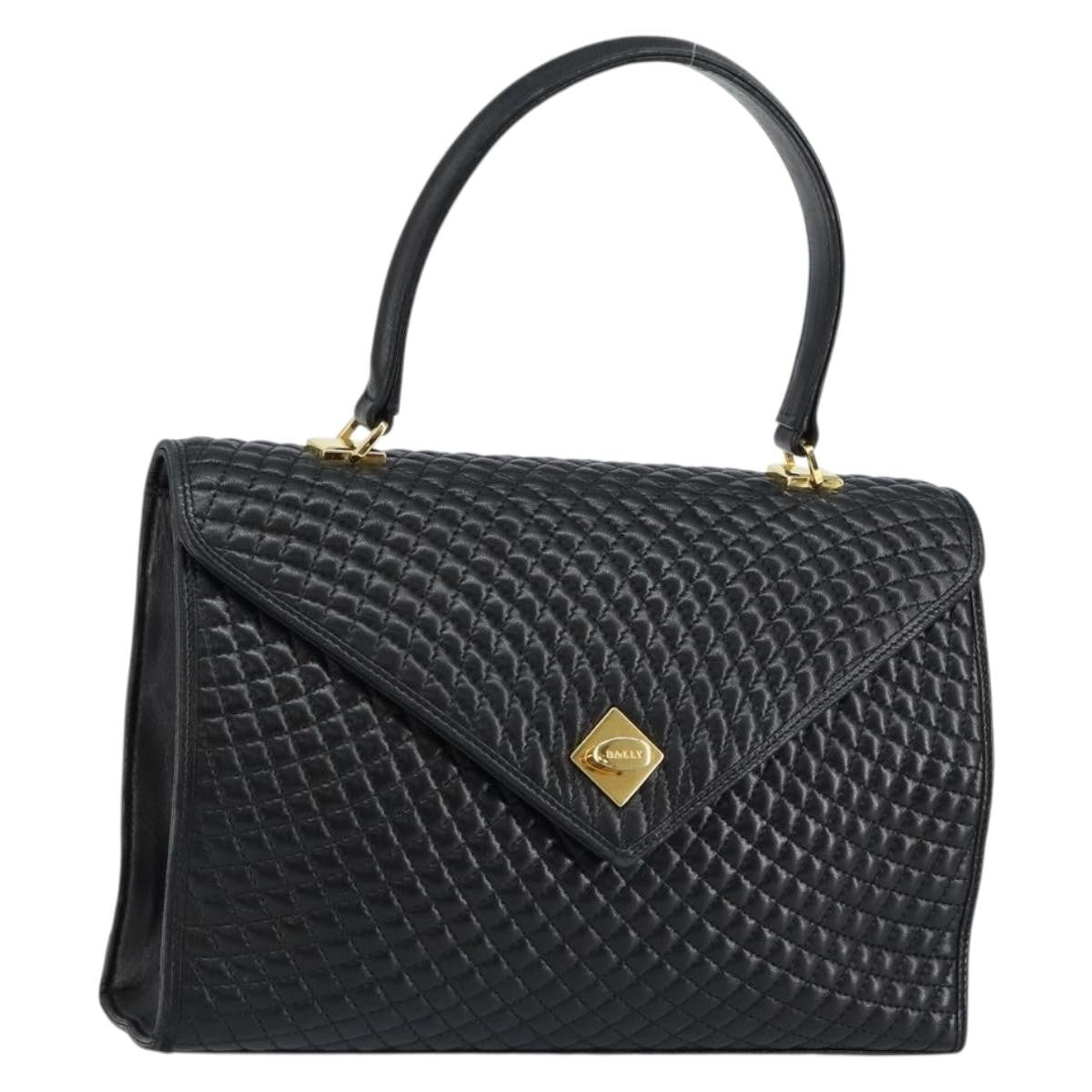 Bally Vintage Flap Quilted Leather Black Leather Handbag (Pre-Owned)