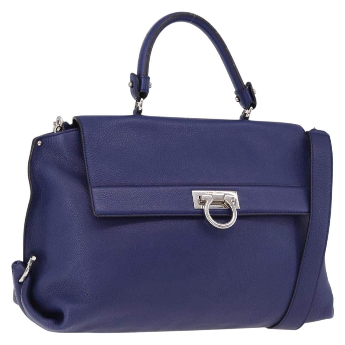 Salvatore Ferragamo Sofia Satchel Leather Blue Leather Handbag (Pre-Owned)
