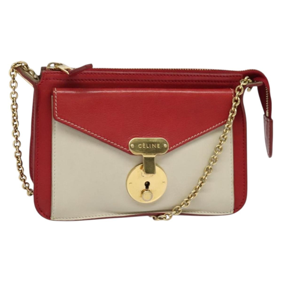 Celine Shoulder Leather Red Leather Shoulder Bag Bag (Pre-Owned)