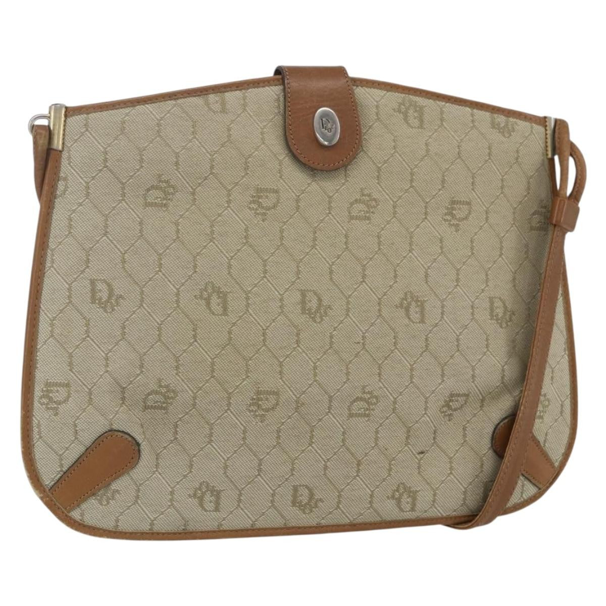 Christian Dior Vintage Honeycomb Canvas And Leather Beige Canvas Shoulder Bag Bag (Pre-Owned)
