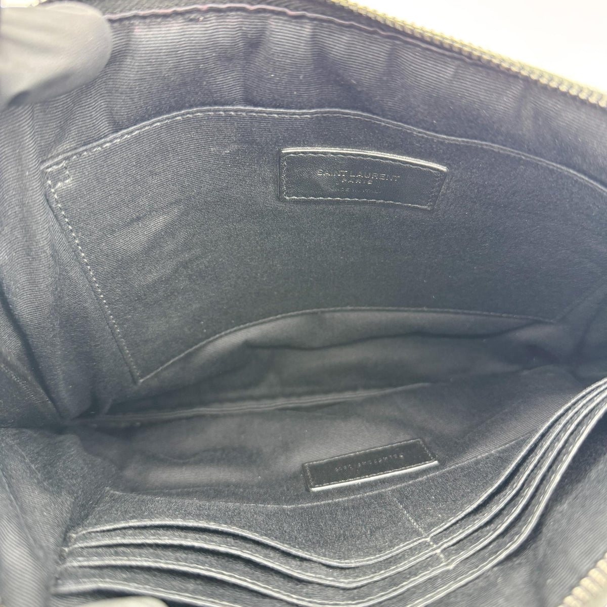 Saint Laurent Classic Monogram Zip Leather Black Leather Clutche & Pouche Bag (Pre-Owned)