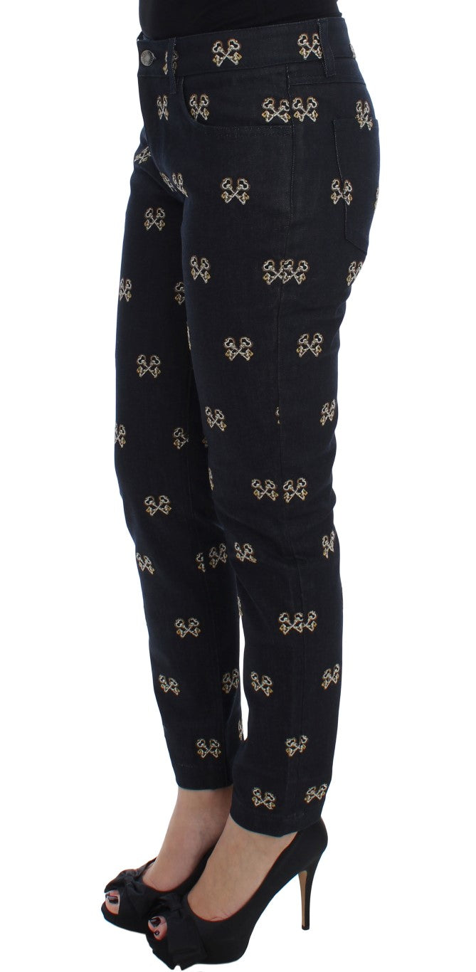 Dolce & Gabbana Blue Key Embroidered Slim Fit KATE Women's Jeans