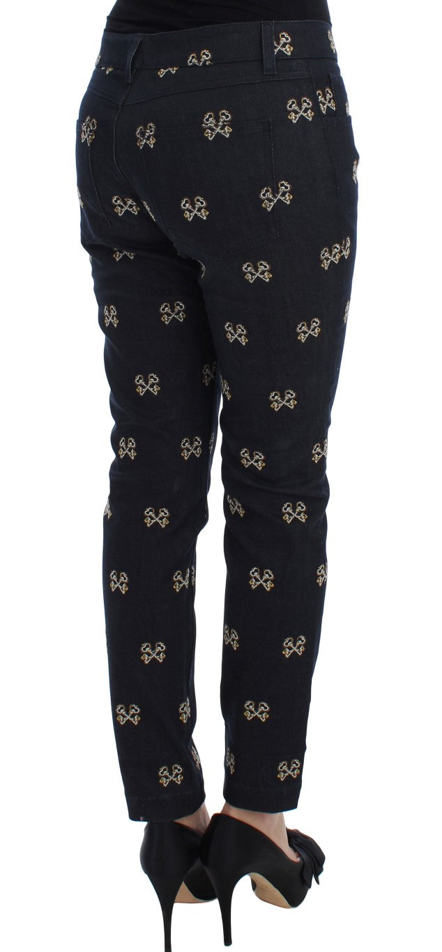 Dolce & Gabbana Blue Key Embroidered Slim Fit KATE Women's Jeans