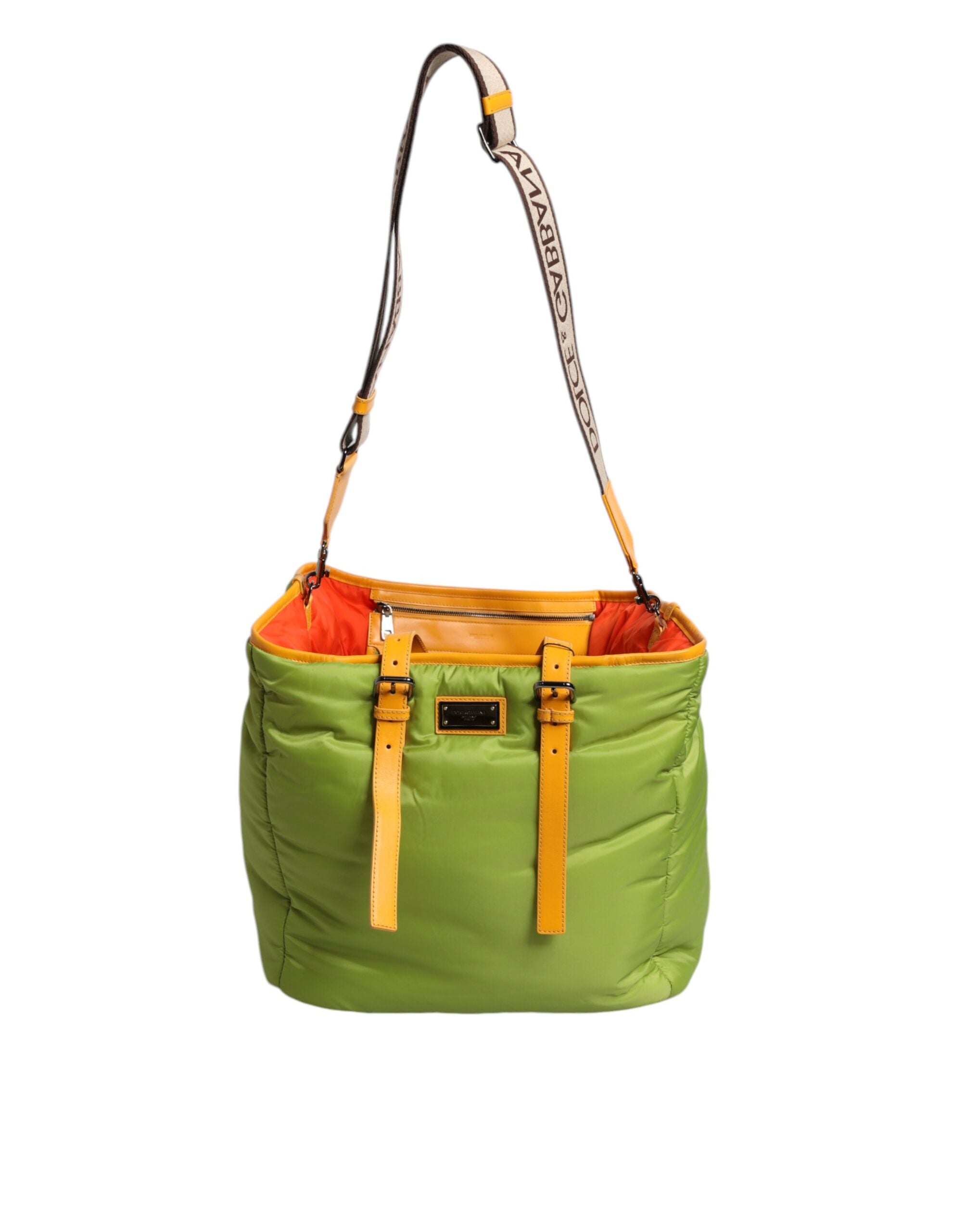 Dolce & Gabbana Green Nylon Padded Logo Plaque Tote Crossbody Women's Bag