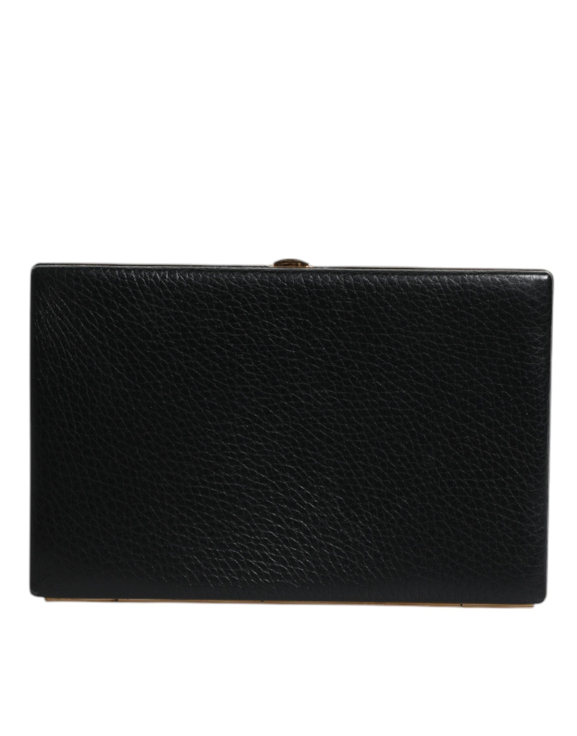 Dolce & Gabbana Black Leather Gold Frame Clutch Evening Party Purse Women's Bag