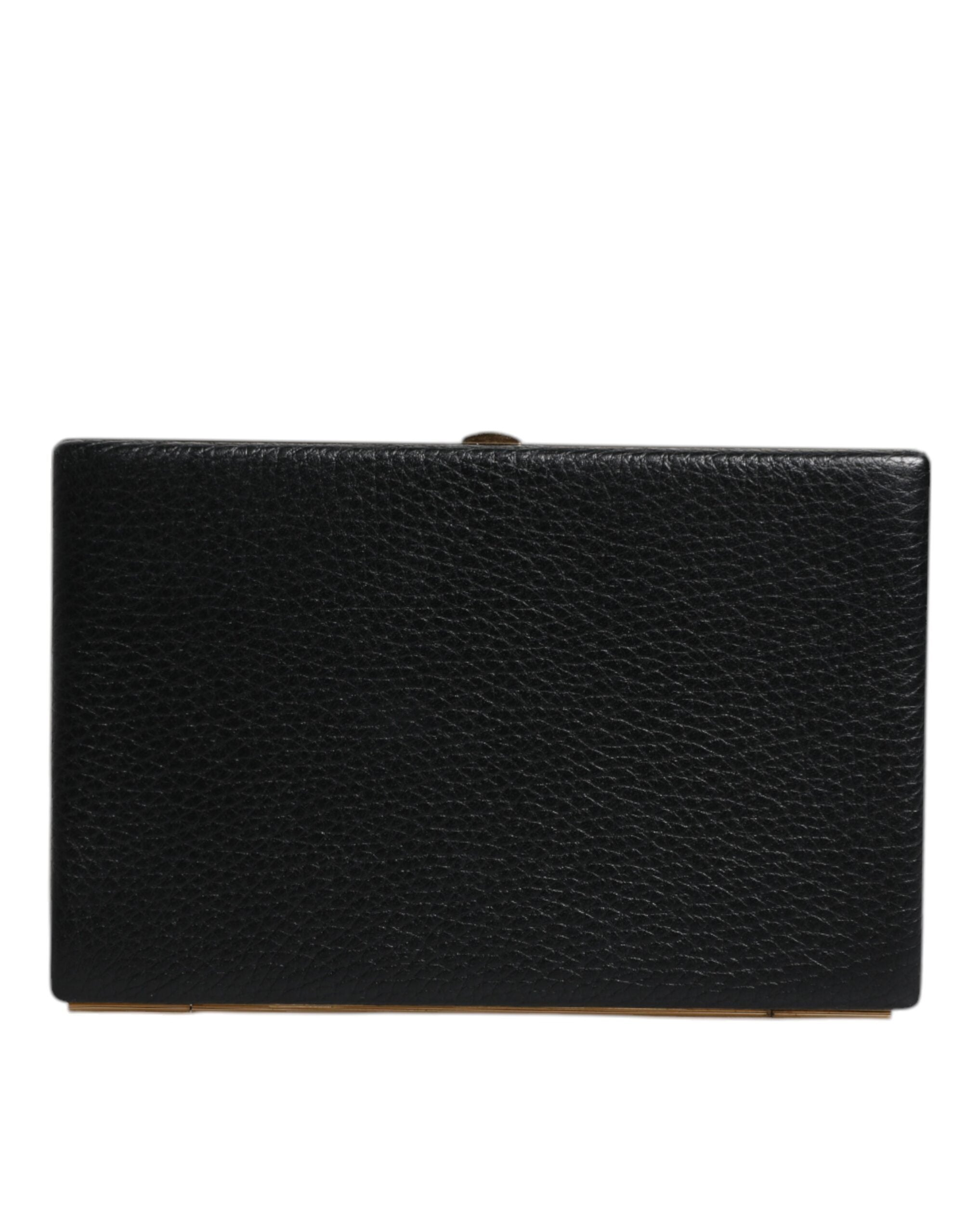 Dolce & Gabbana Black Leather Gold Frame Clutch Evening Party Purse Women's Bag