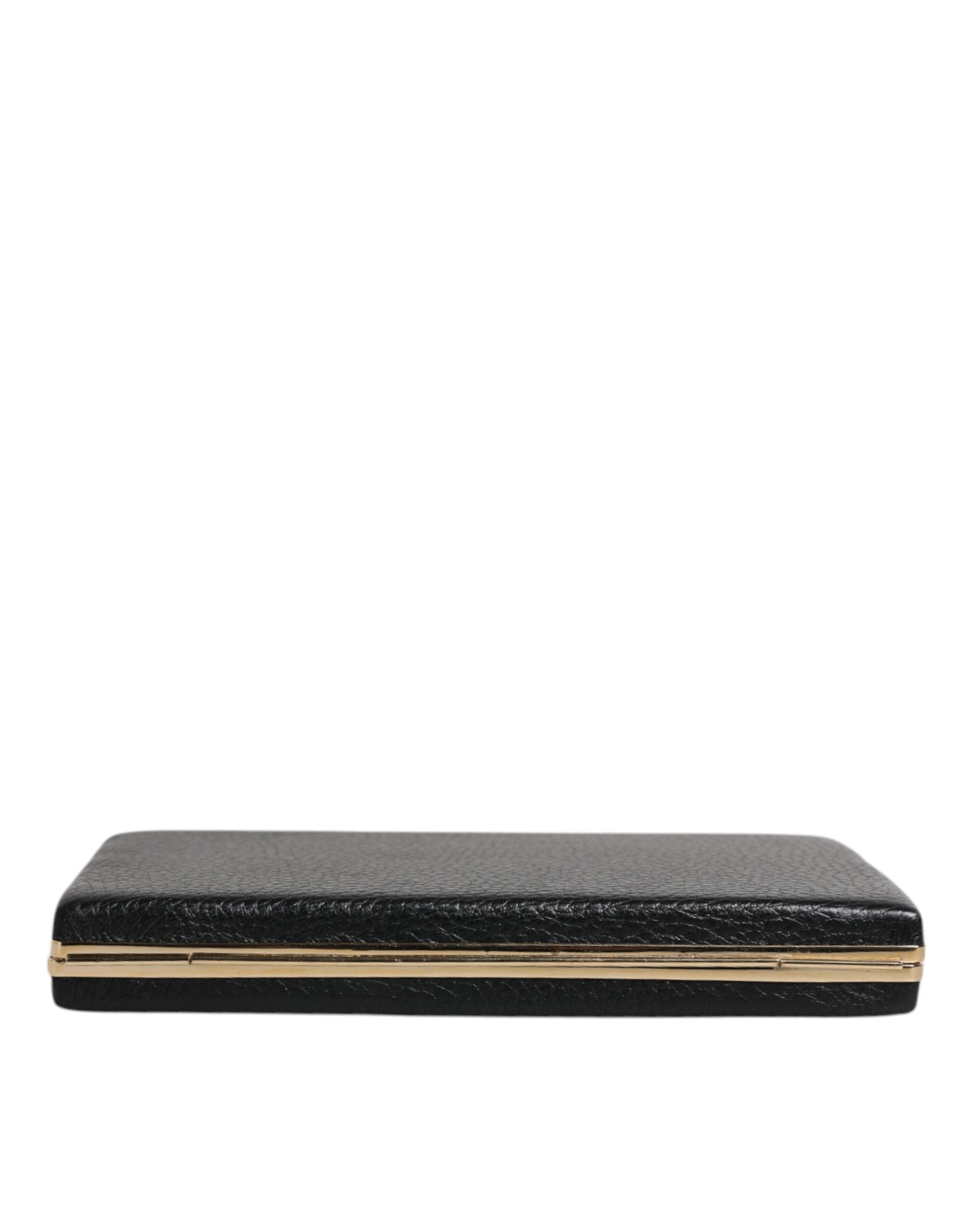 Dolce & Gabbana Black Leather Gold Frame Clutch Evening Party Purse Women's Bag