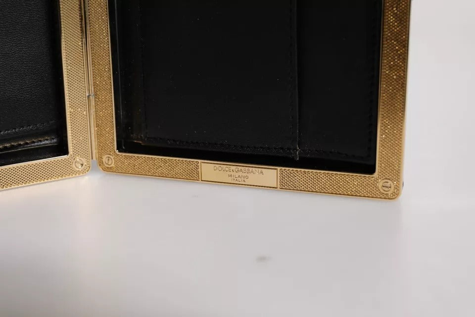 Dolce & Gabbana Black Leather Gold Frame Clutch Evening Party Purse Women's Bag
