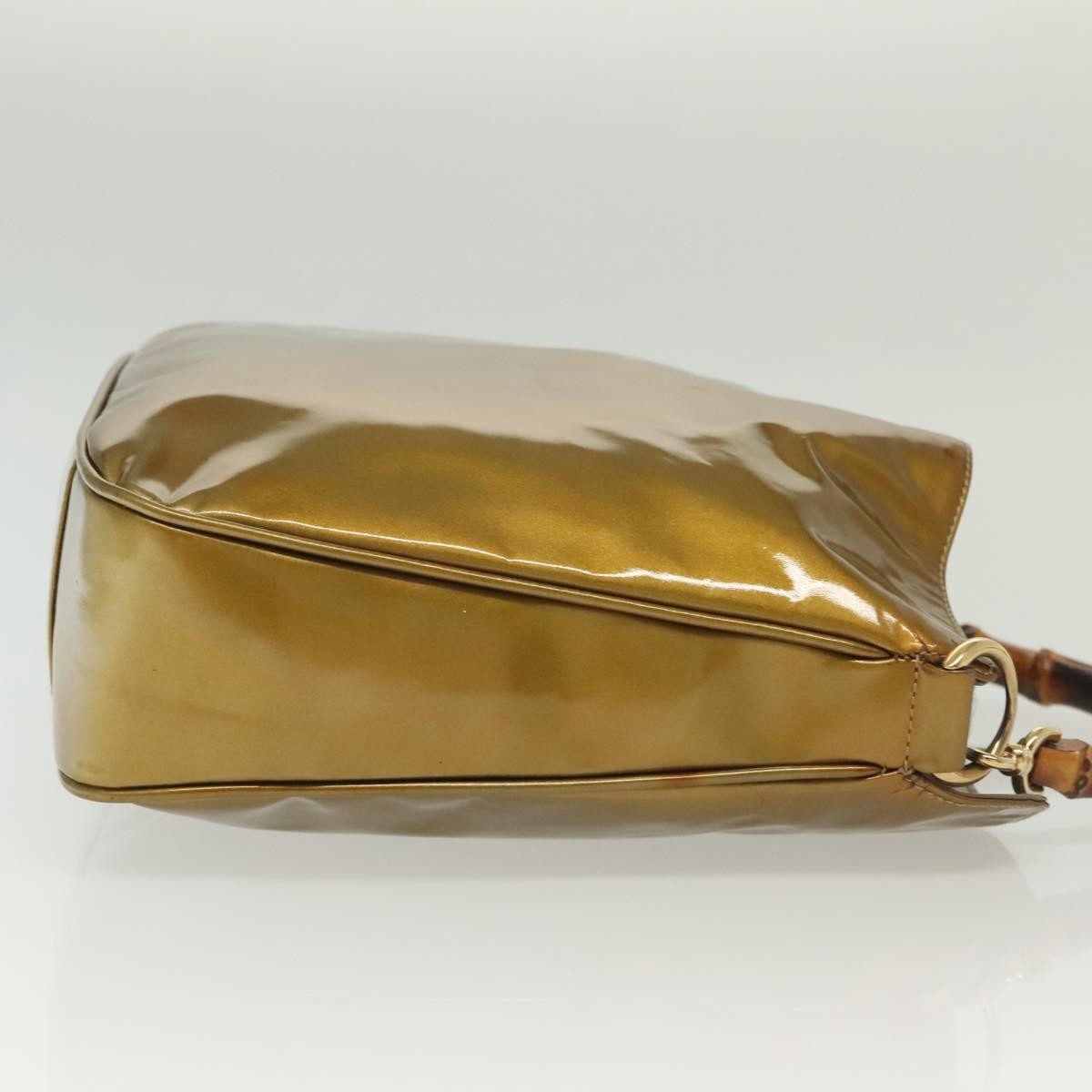 Gucci Vintage Bamboo Handle Open Hobo Leather Gold Patent_Leather Shoulder Bag Bag (Pre-Owned)
