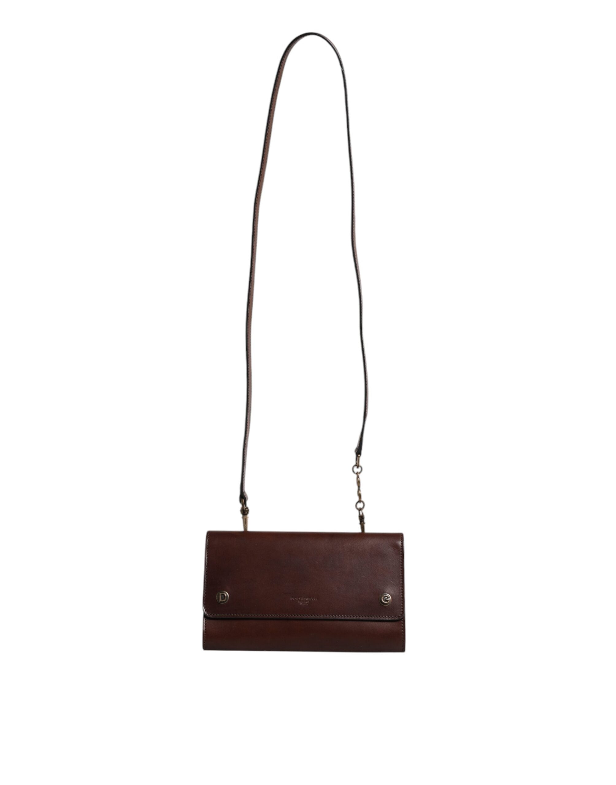 Dolce & Gabbana Brown Leather Logo Embossed Crossbody Women's Bag (Pre-Owned)