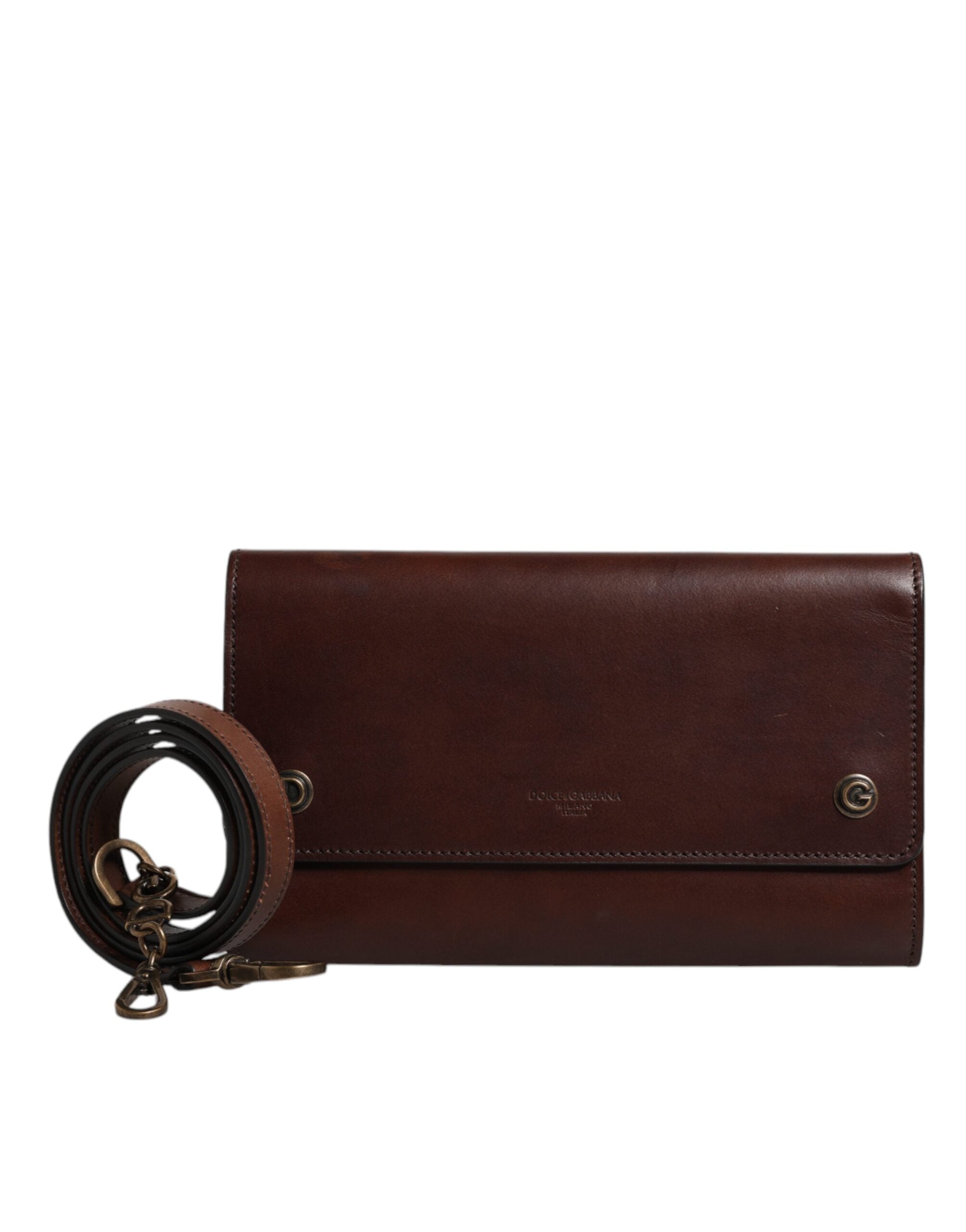 Dolce & Gabbana Brown Leather Logo Embossed Crossbody Women's Bag (Pre-Owned)
